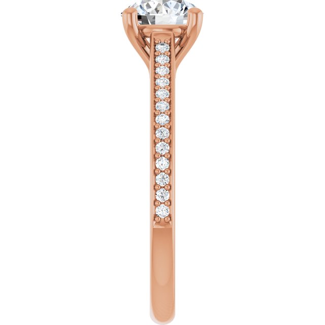 Anillo de Compromiso en Oro Rosa con Diamante Redondo con Pave, 1 CT. IGI