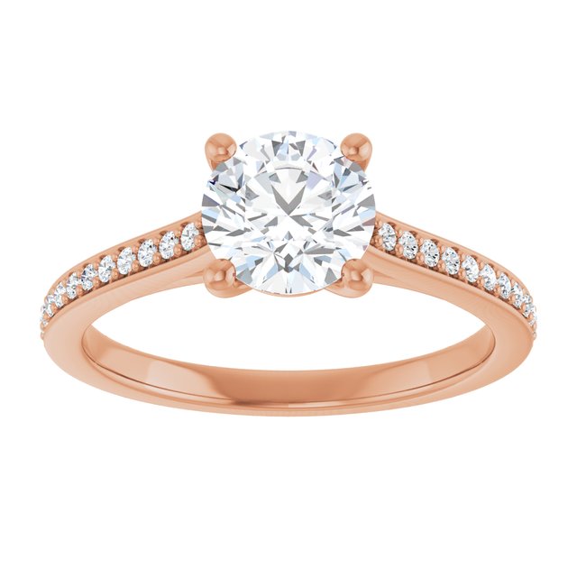 Anillo de Compromiso en Oro Rosa con Diamante Redondo con Pave, 1 CT. IGI