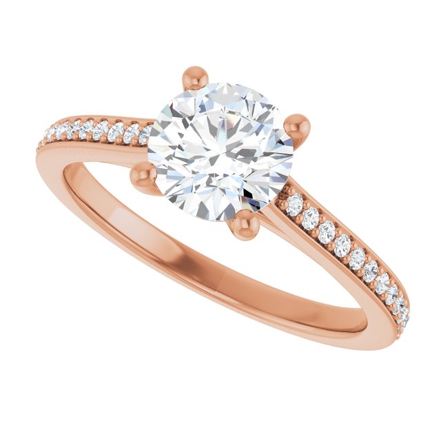 Anillo de Compromiso en Oro Rosa con Diamante Redondo con Pave, 1 CT. IGI
