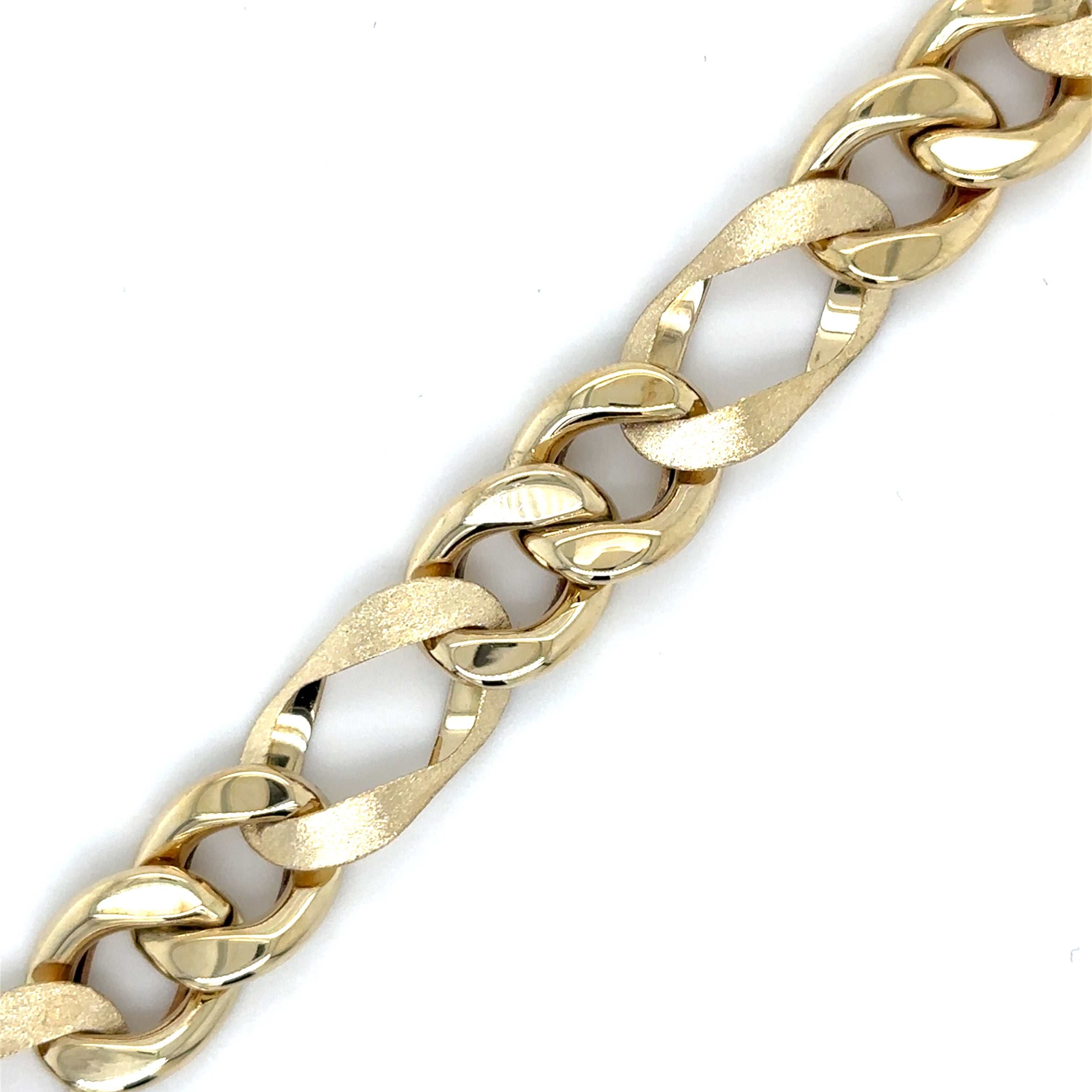 Pulsera De Acabado Mate De Dos Tonos En Oro Amarillo De 14Kt 8"