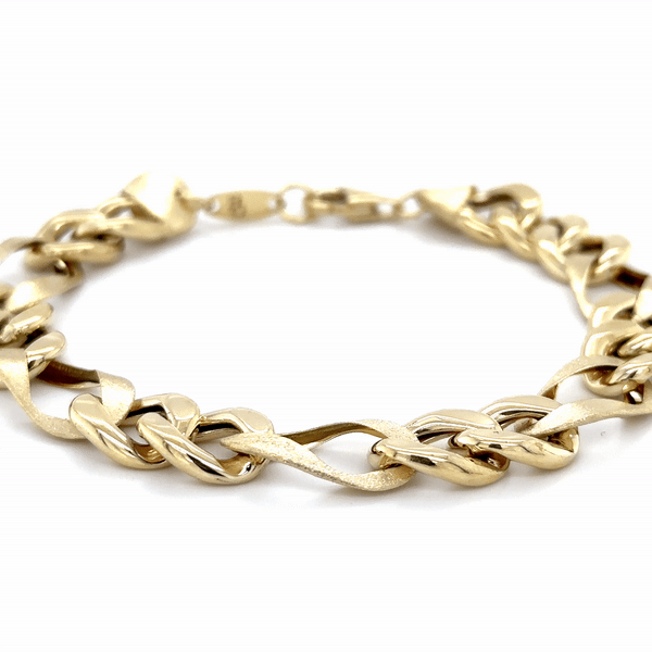 Pulsera De Acabado Mate De Dos Tonos En Oro Amarillo De 14Kt 8"