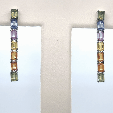 Pendiente De Zafiro Multicolor Oro Blanco De 18 Kt 3.83 Ct.