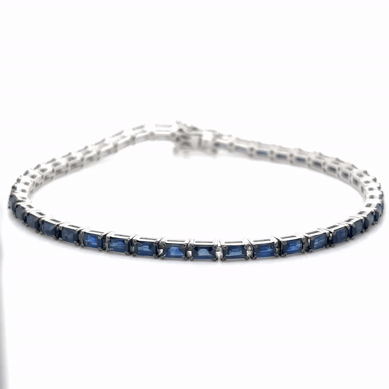 Pulsera De Zafiro Baguette De Oro Blanco De 14Kt 5.68 Ct.