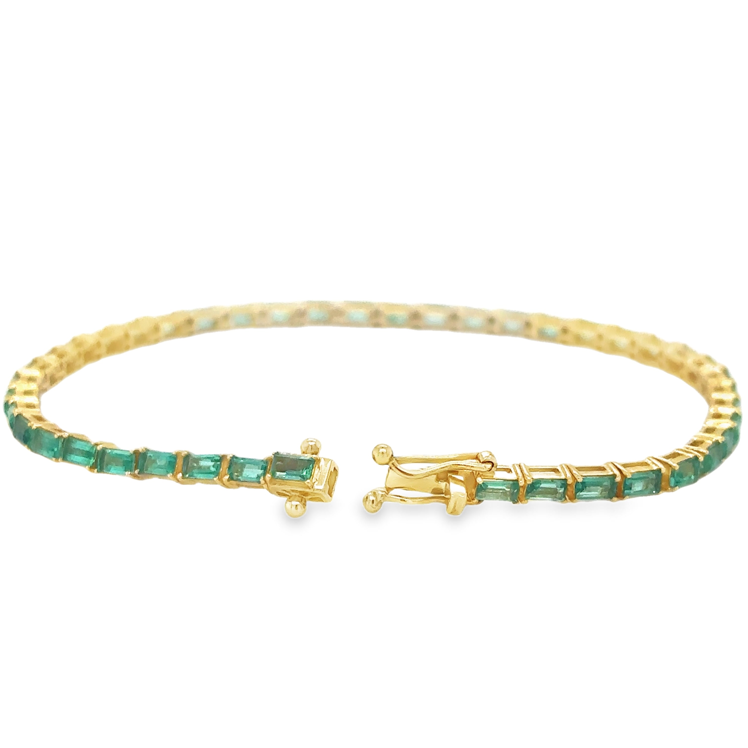 Pulsera De Oro Amarillo De 14 Quilates Con Esmeralda Baguette 3.69 Ct.