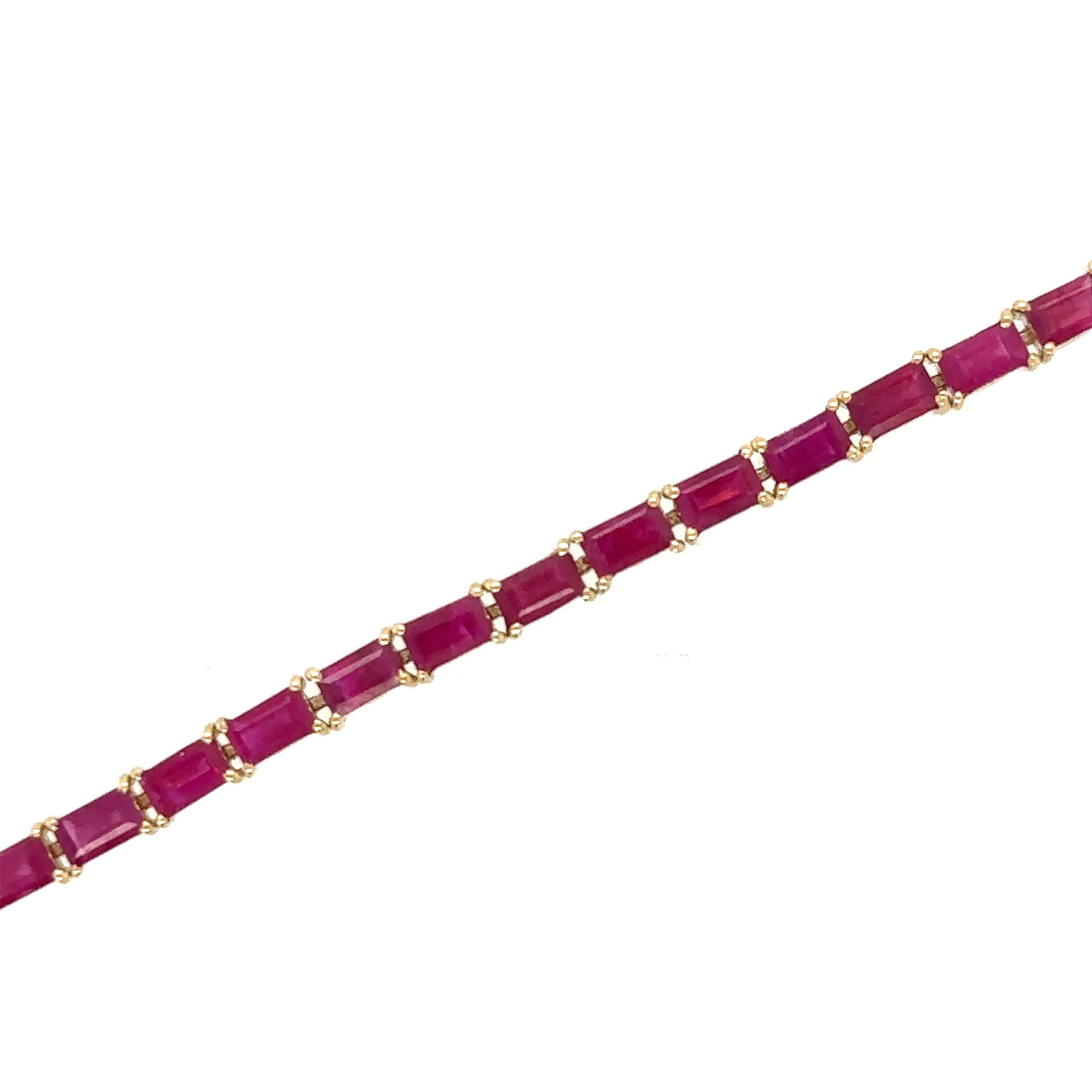 Pulsera De Oro Amarillo De 14 Quilates Con Rubí Baguette 6.6 Ct.