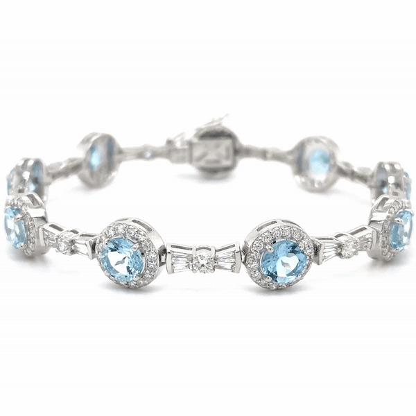 Pulsera De Tenis De Diamantes Y Aguamarina De Oro Blanco De 14K 10.56 Ct.