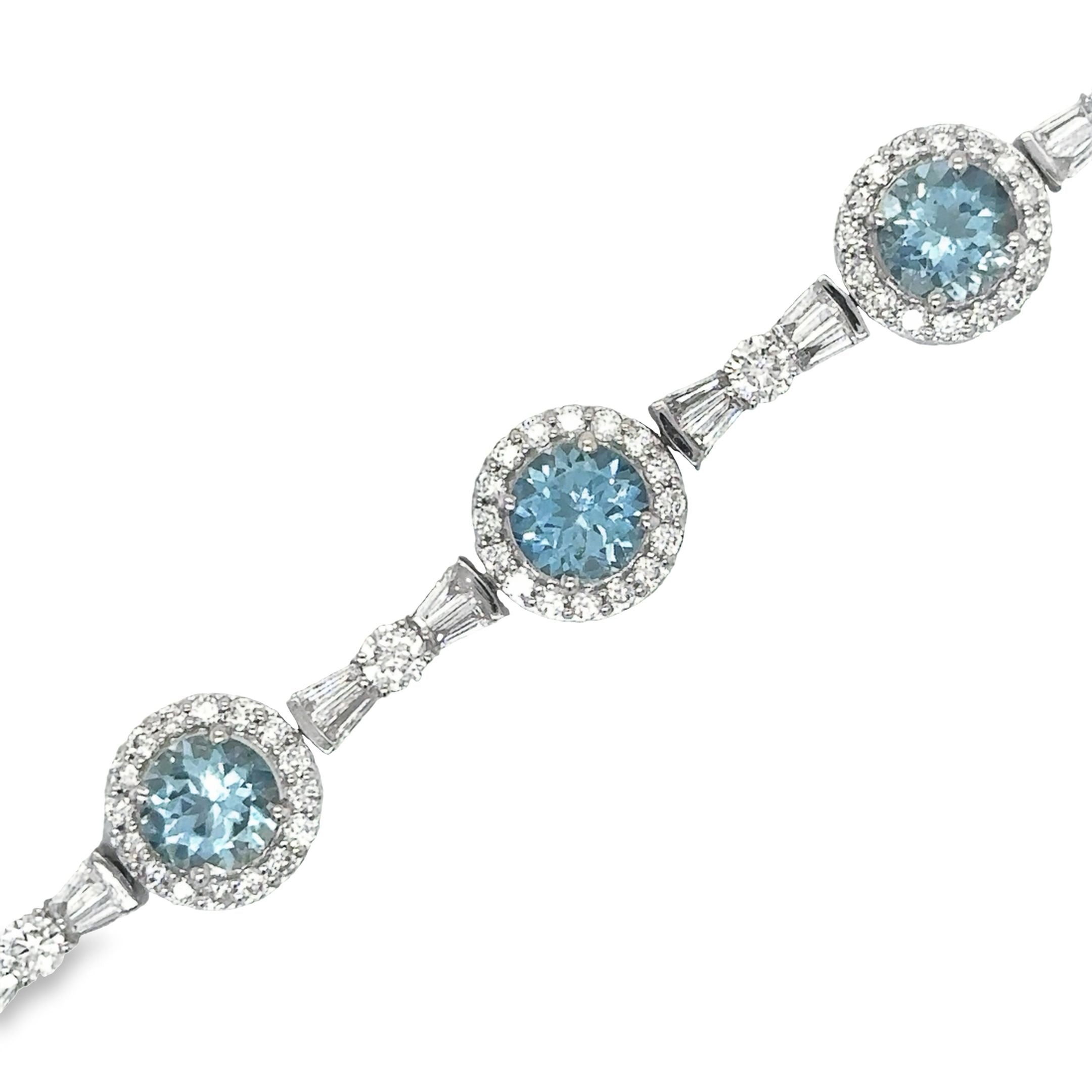 Pulsera De Tenis De Diamantes Y Aguamarina De Oro Blanco De 14K 10.56 Ct.
