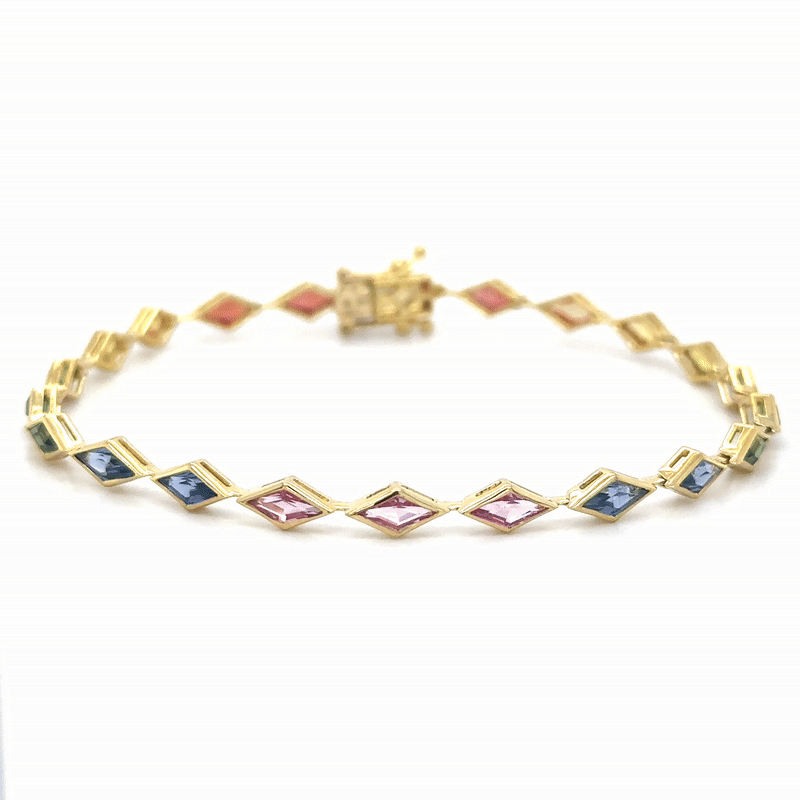 Pulsera De Zafiro Multicolor Oro Amarillo De 18Kt 4.95 Ct.