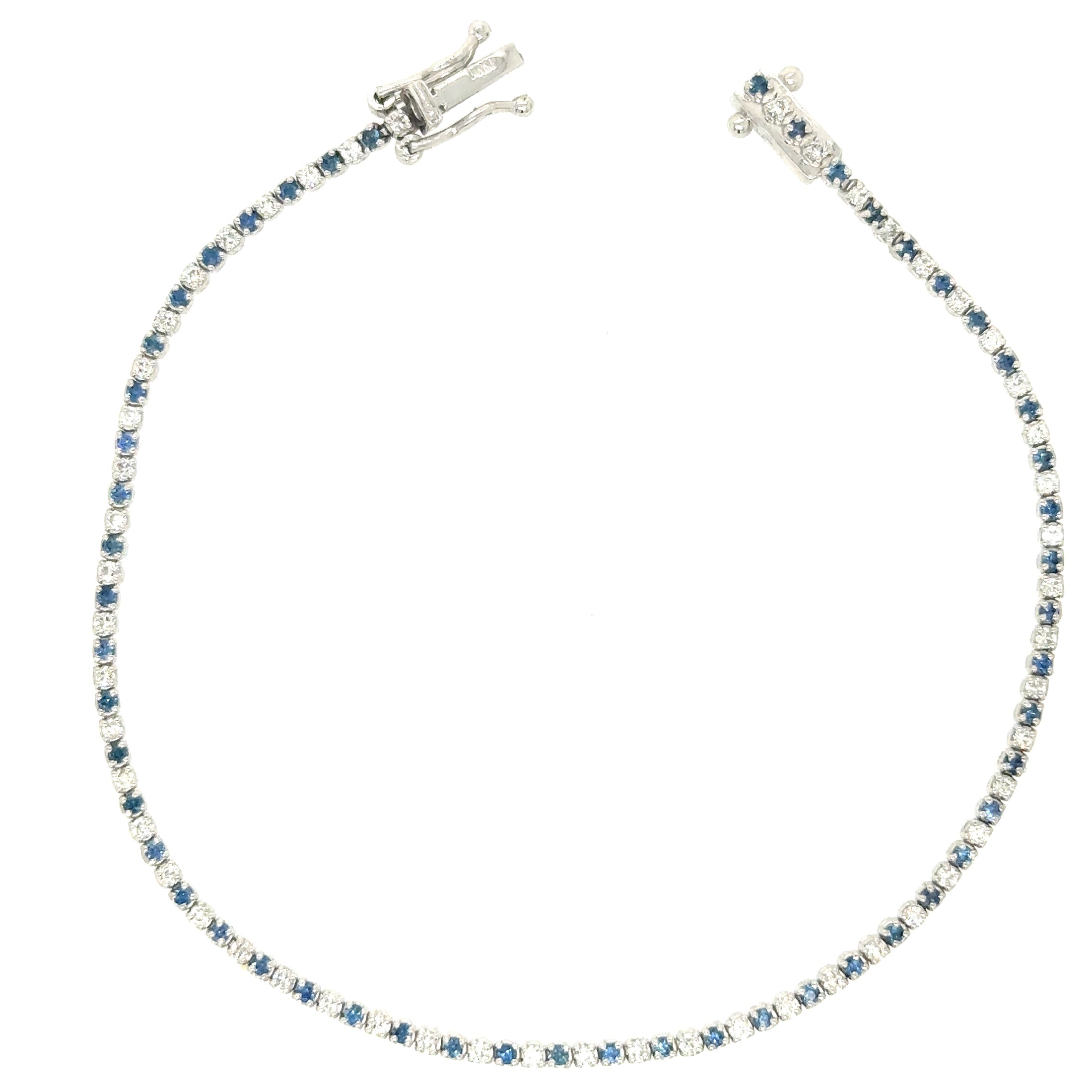 Pulsera De Tenis En Oro Blanco De 14 Kt Con Diamantes Y Zafiro Azul De 7", 1.19 CT