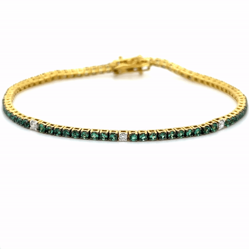 Pulsera De Tenis De Oro Amarillo De 18 Quilates Con Esmeraldas Y Diamantes 1.68 Ct.