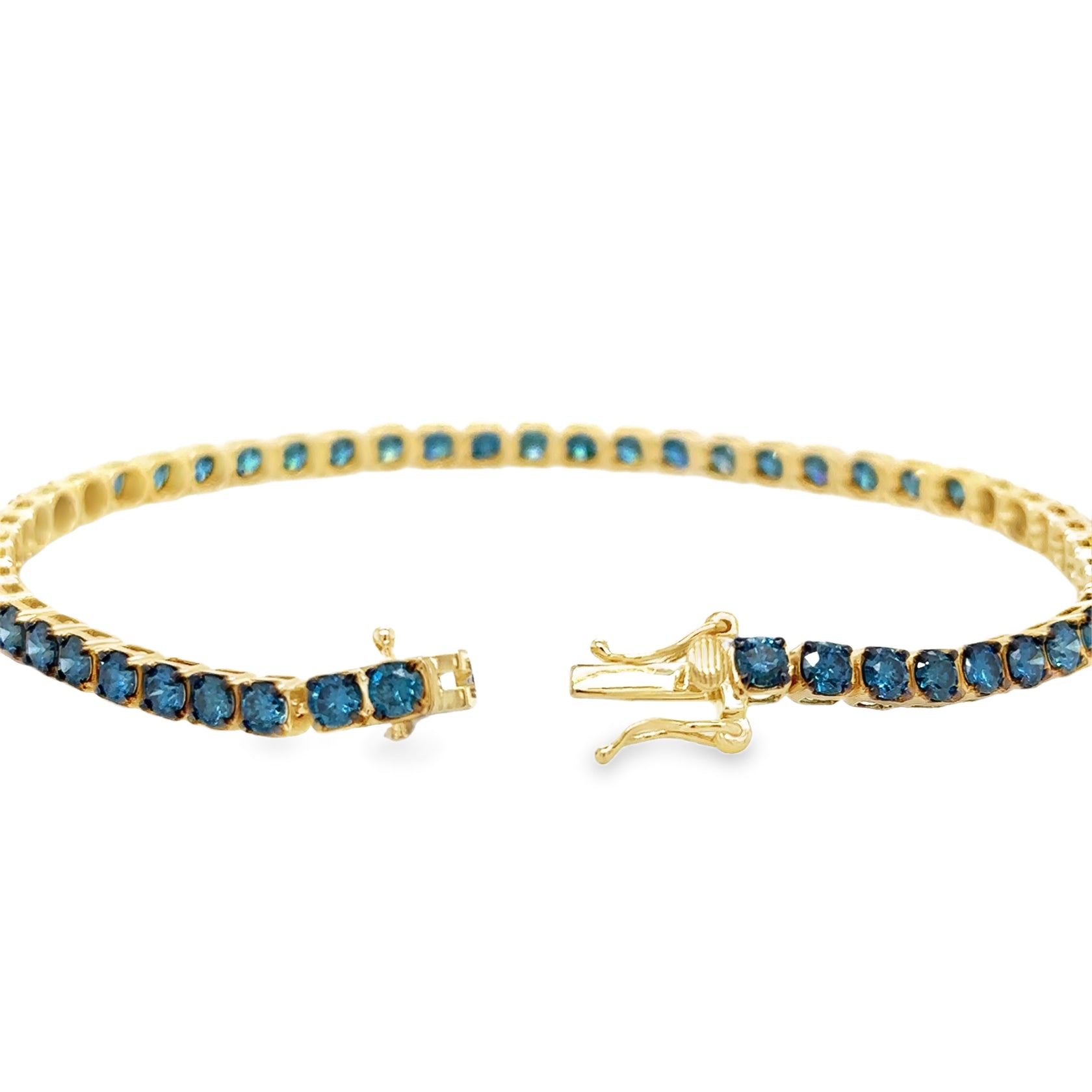 Pulsera de diamante azul 5 ct en oro amarillo de 14K