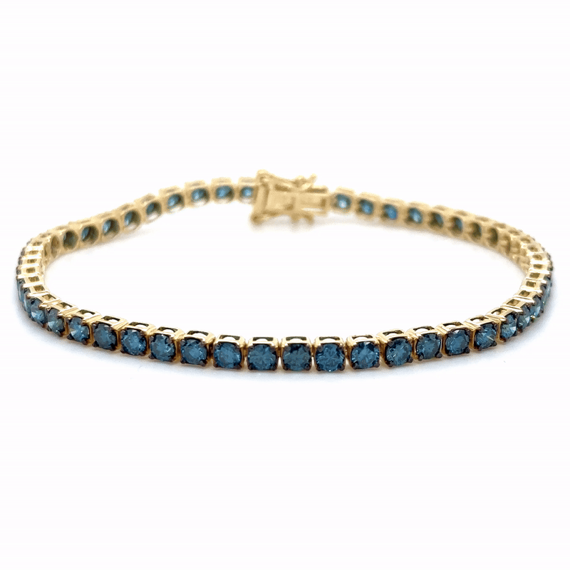 Pulsera de diamante azul 5 ct en oro amarillo de 14K