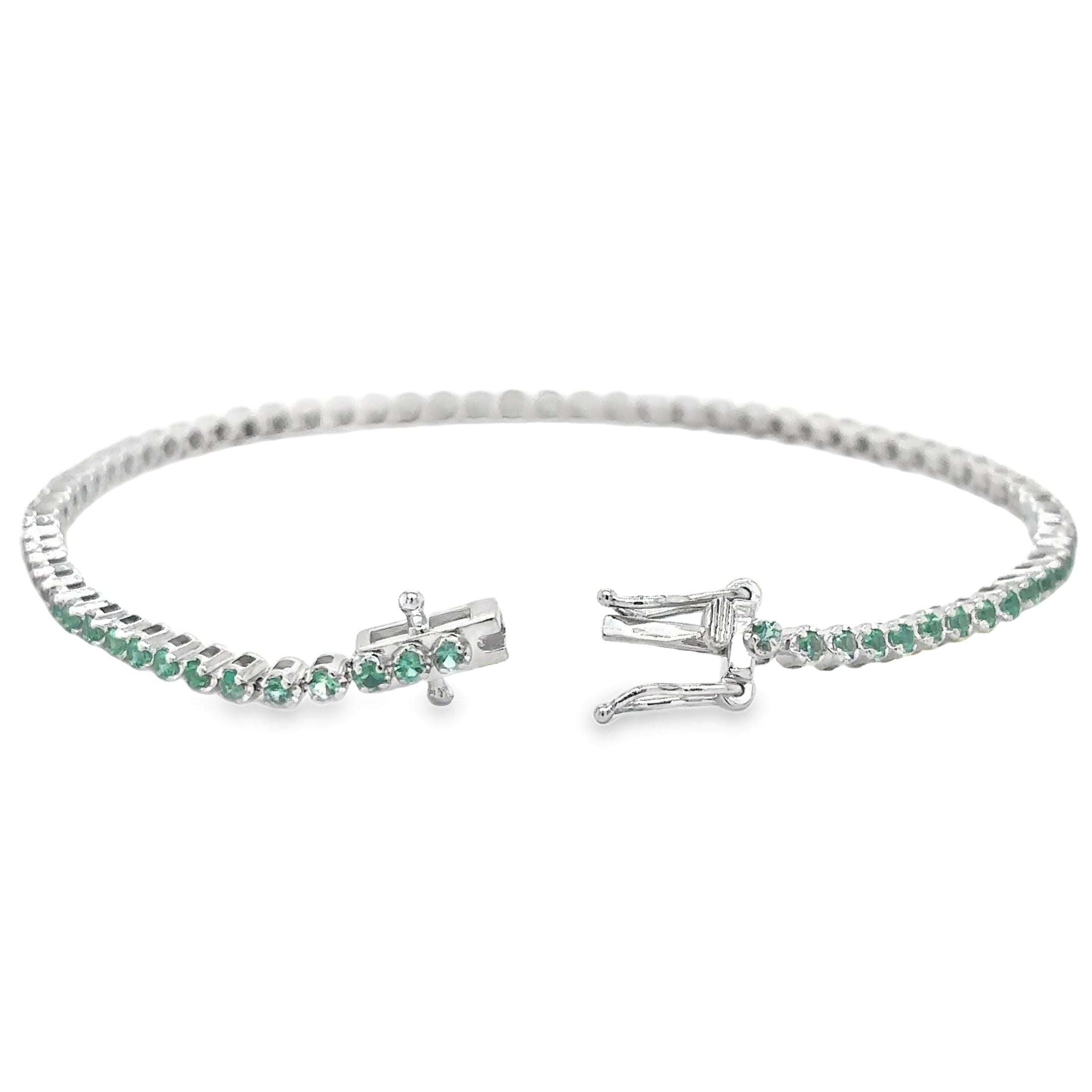 Pulsera De Tenis Con Esmeralda En Oro Blanco De 14 K, 1.14CT