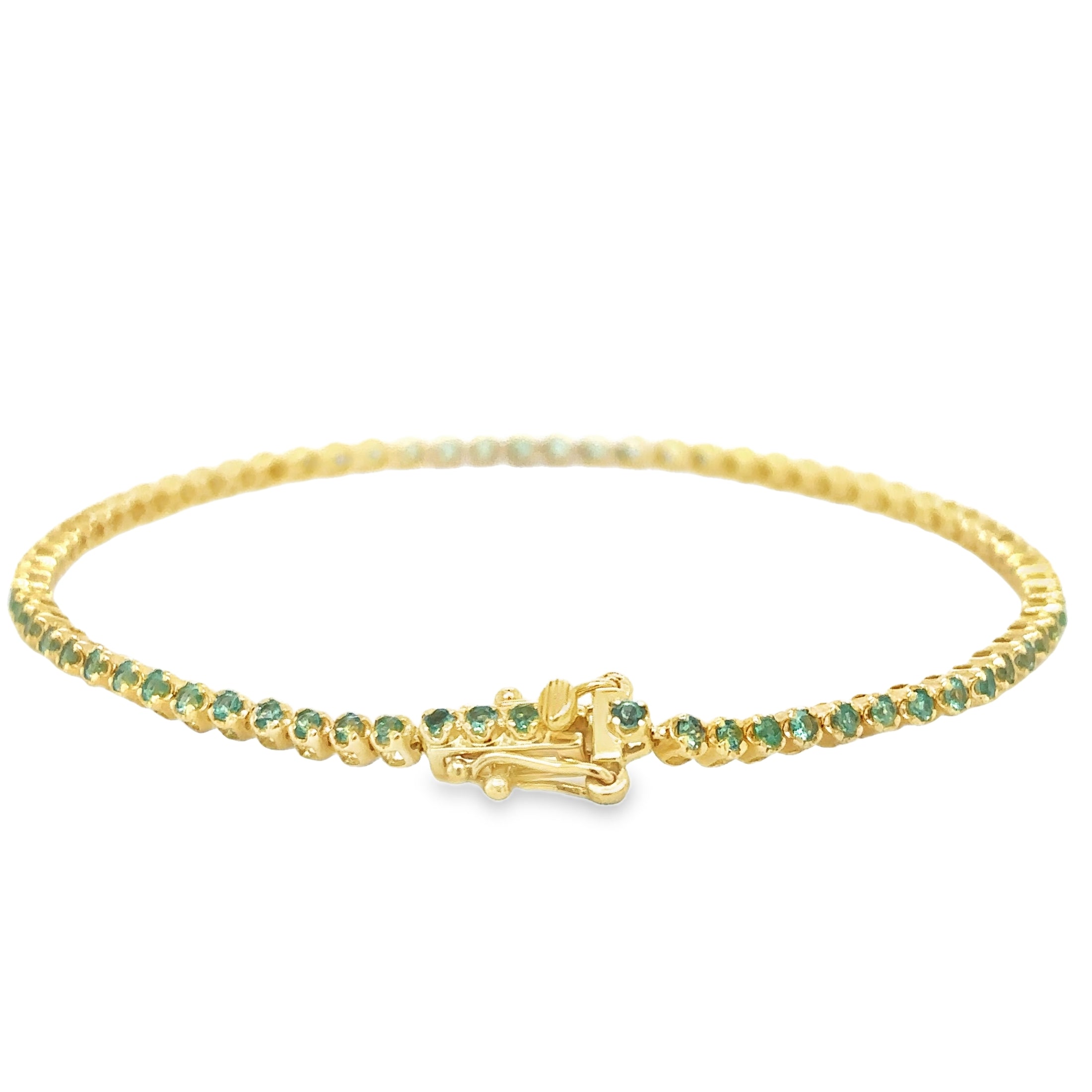 Pulsera De Tenis Con Esmeralda En Oro Amarillo De 14 K, 1.5 cts