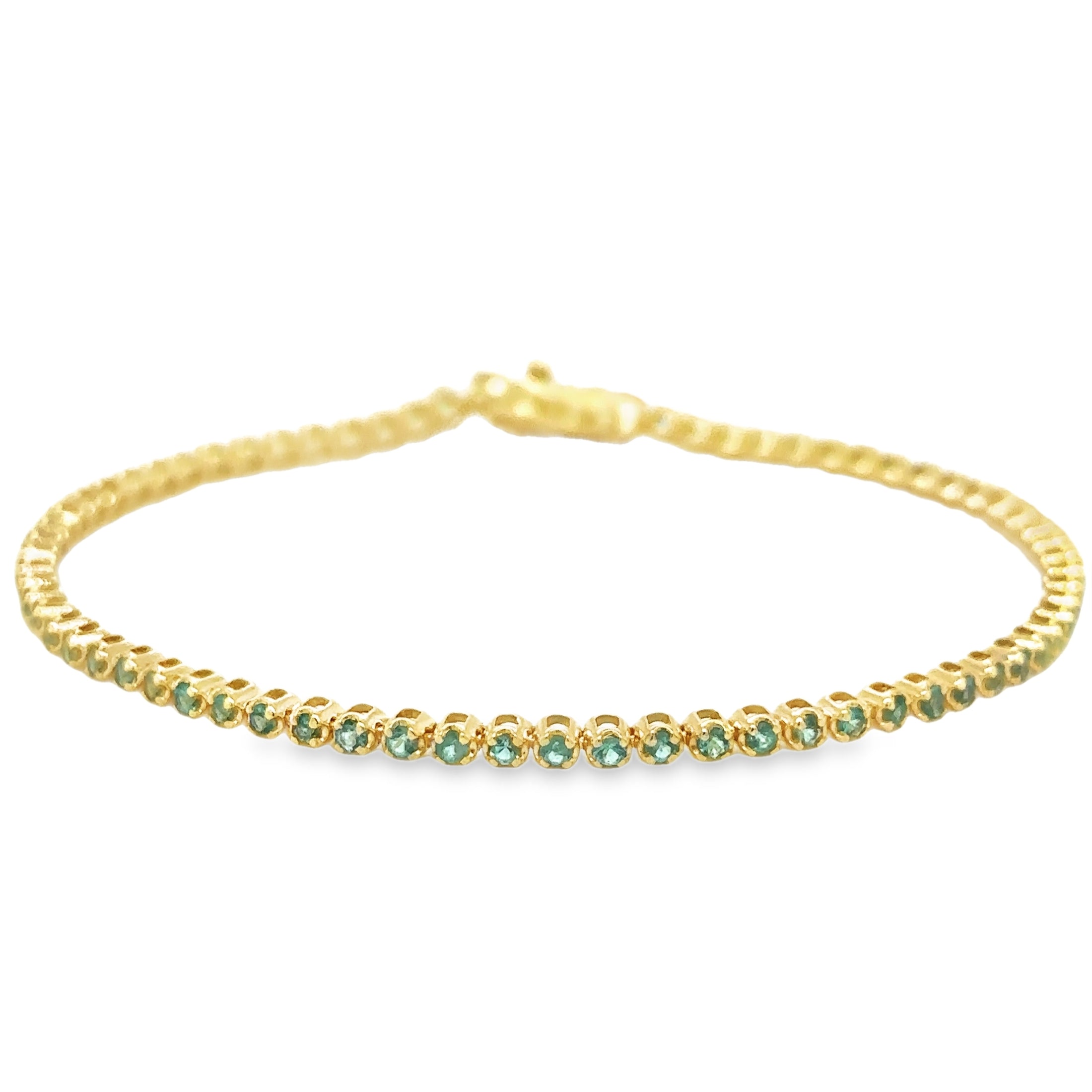 Pulsera De Tenis Con Esmeralda En Oro Amarillo De 14 K, 1.5 cts