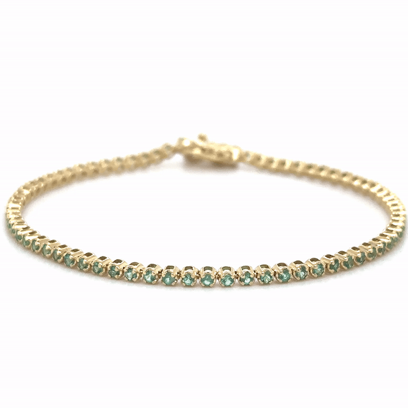 Pulsera De Tenis Con Esmeralda En Oro Amarillo De 14 K, 1.5 cts