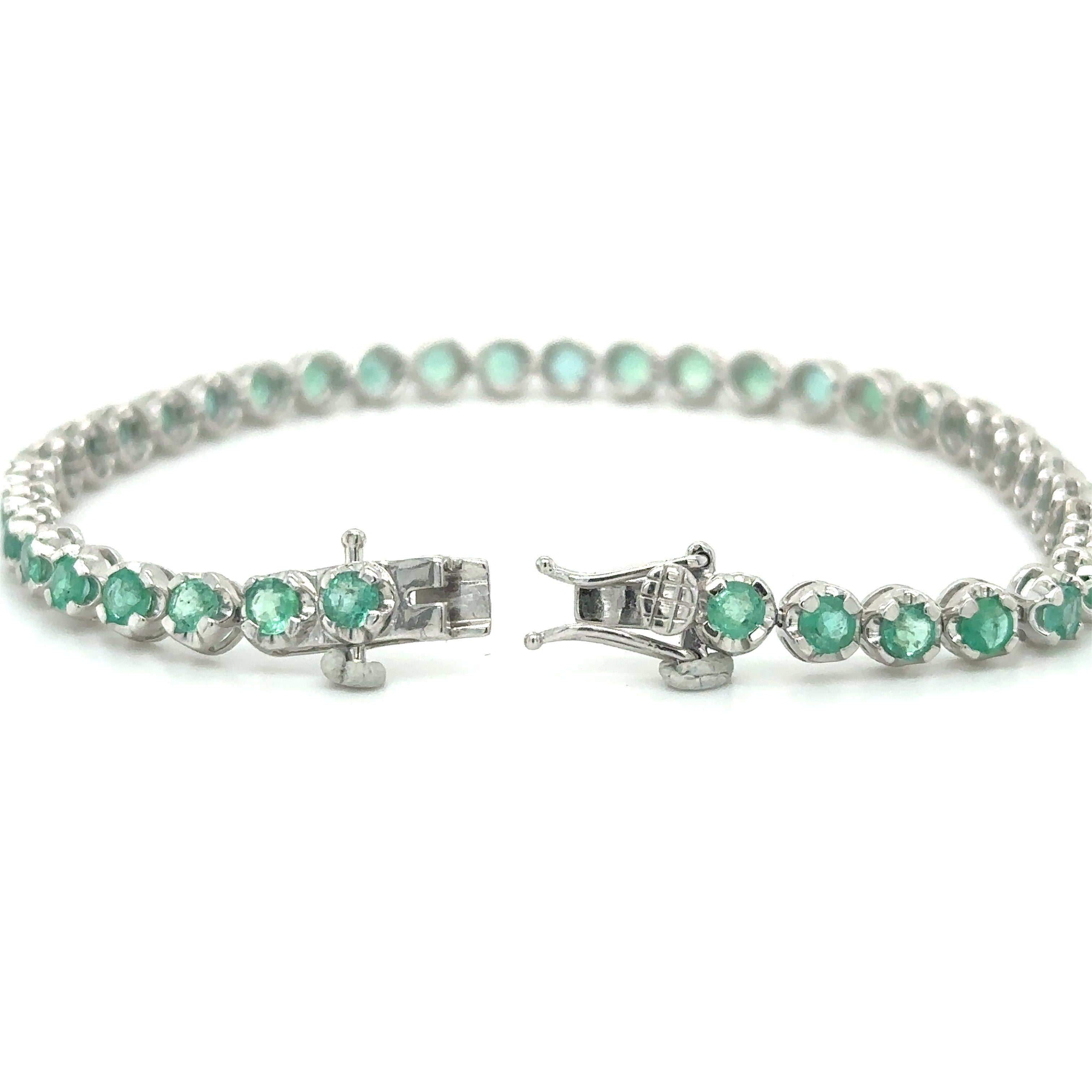 Pulsera De Esmeraldas De Oro Blanco De 14 Kt 4.14 Ct.