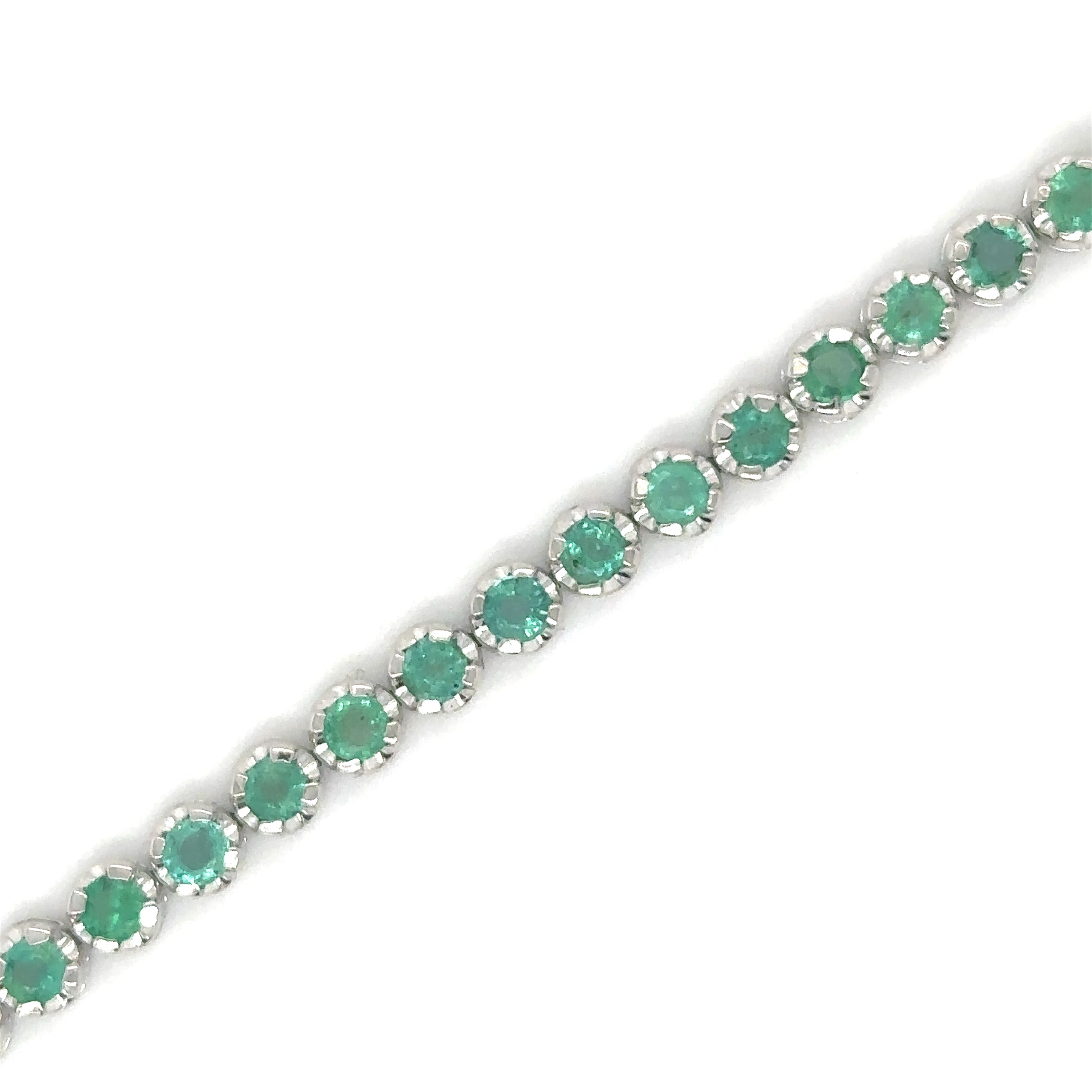 Pulsera De Esmeraldas De Oro Blanco De 14 Kt 4.14 Ct.