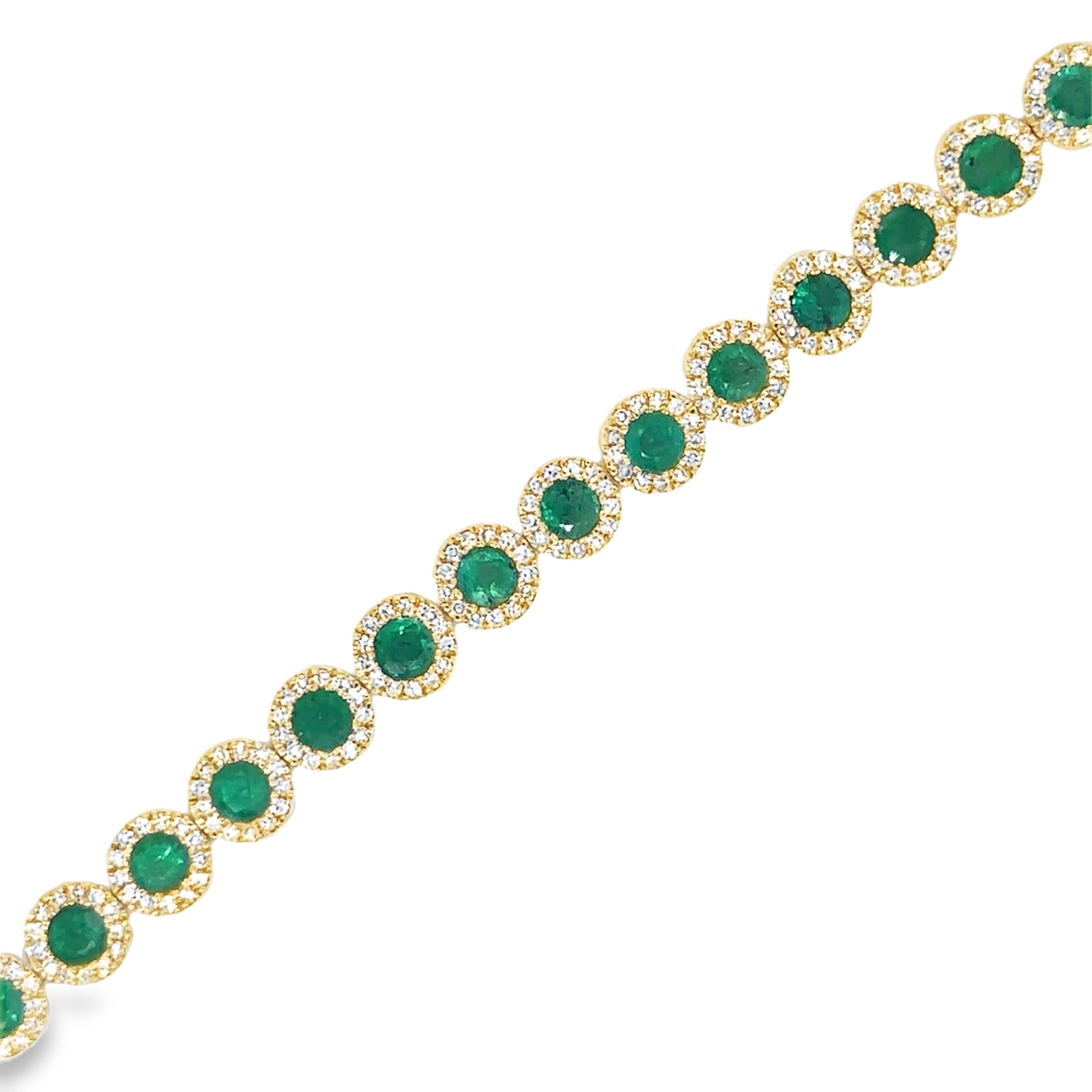 Pulsera De Tenis De Oro Amarillo De 14 Quilates Con Esmeraldas Y Diamantes 3.75 Ct.