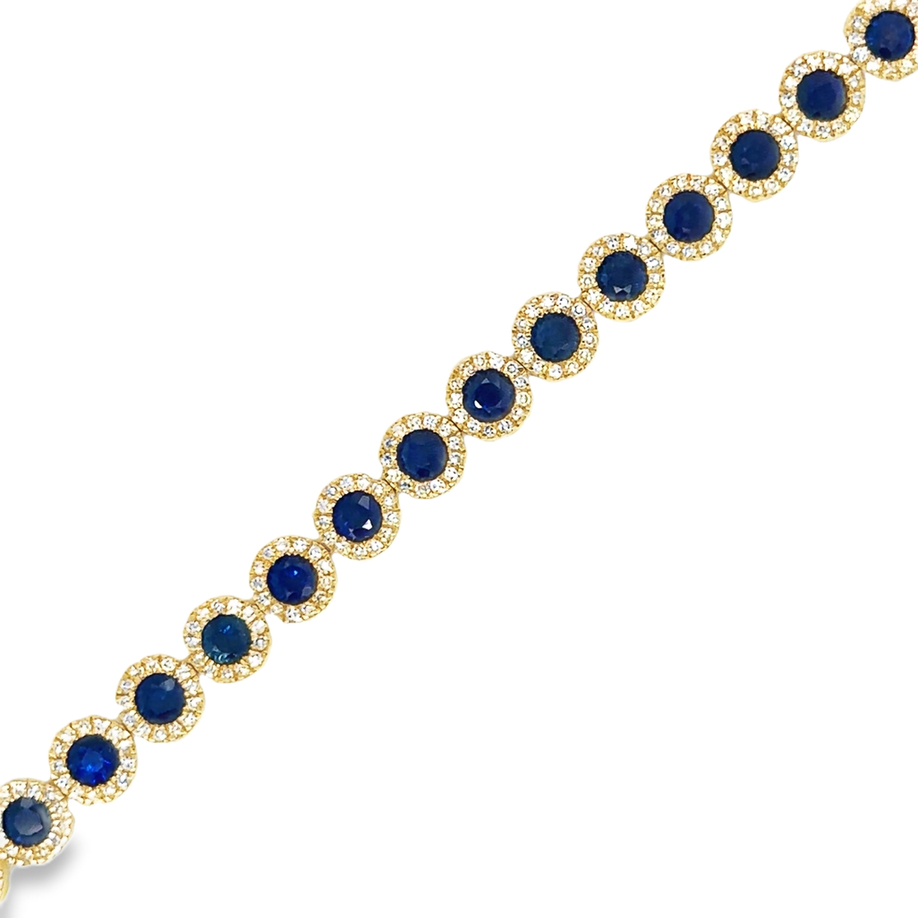 Pulsera De Tenis De Diamantes Y Zafiros De Oro Amarillo De 14 Kt 4.84 Ct.