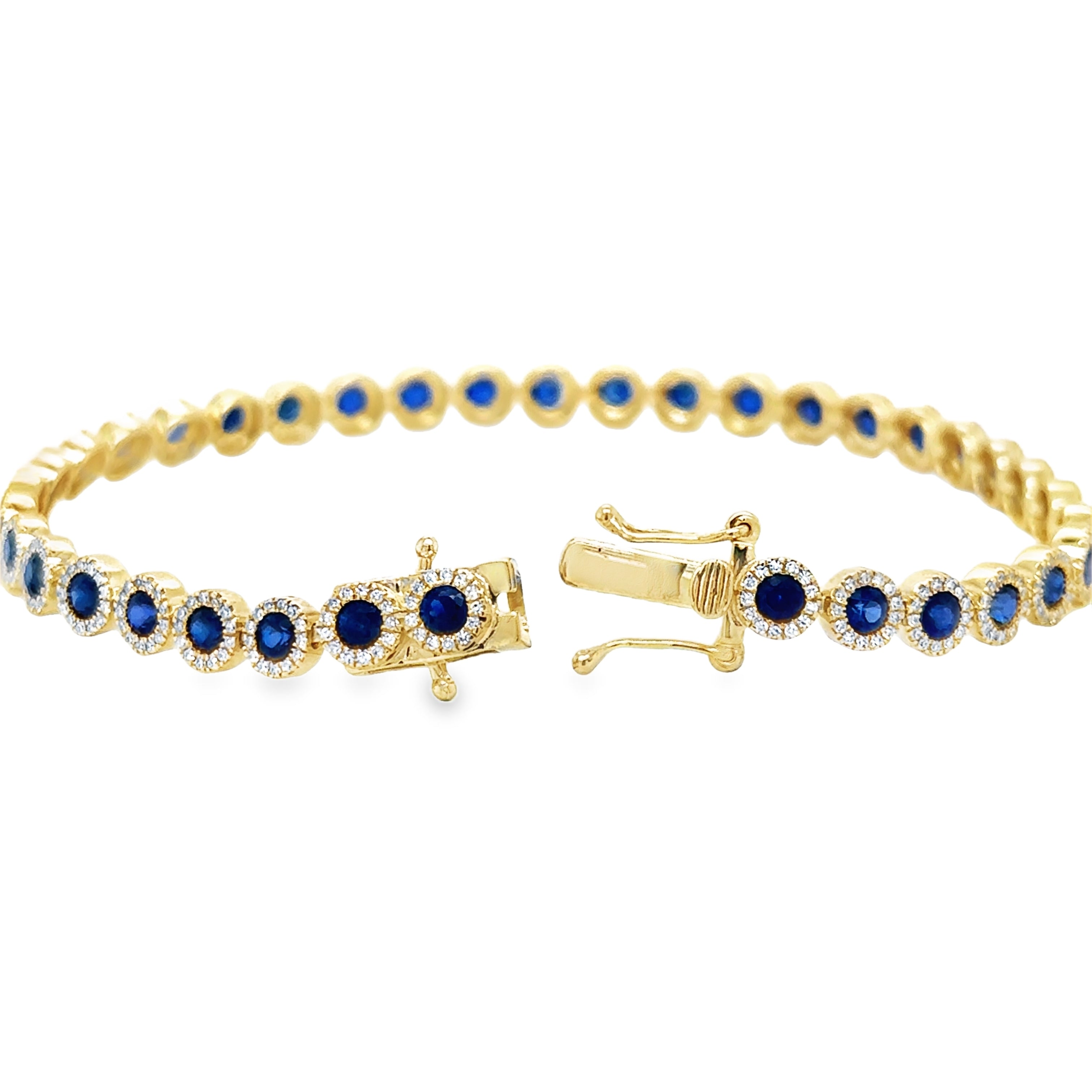 Pulsera De Tenis De Diamantes Y Zafiros De Oro Amarillo De 14 Kt 4.84 Ct.