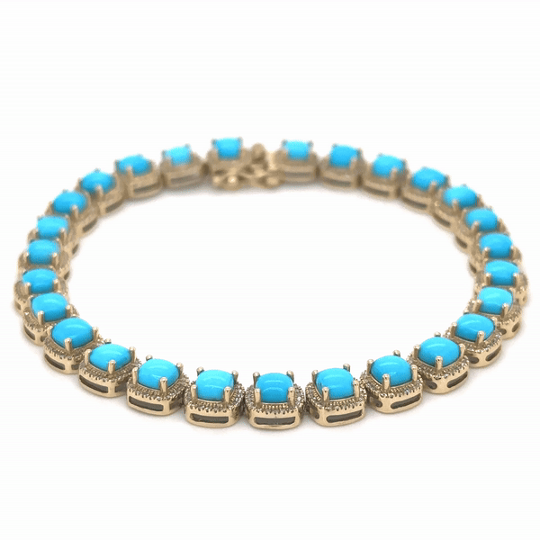 Pulsera De Oro Amarillo De 14 Quilates Con Turquesa Y Diamantes 9.21 Ct.