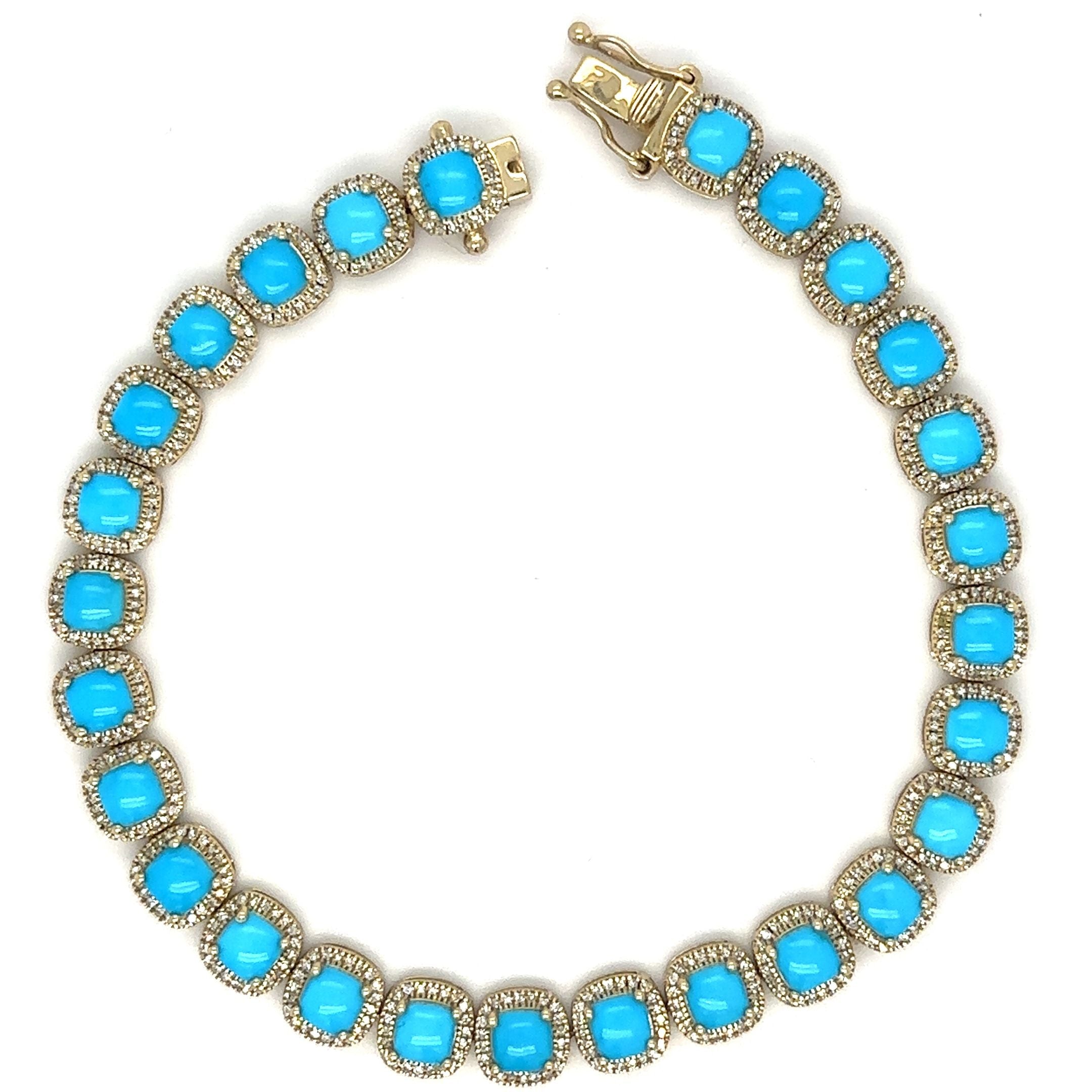 Pulsera De Oro Amarillo De 14 Quilates Con Turquesa Y Diamantes 9.21 Ct.