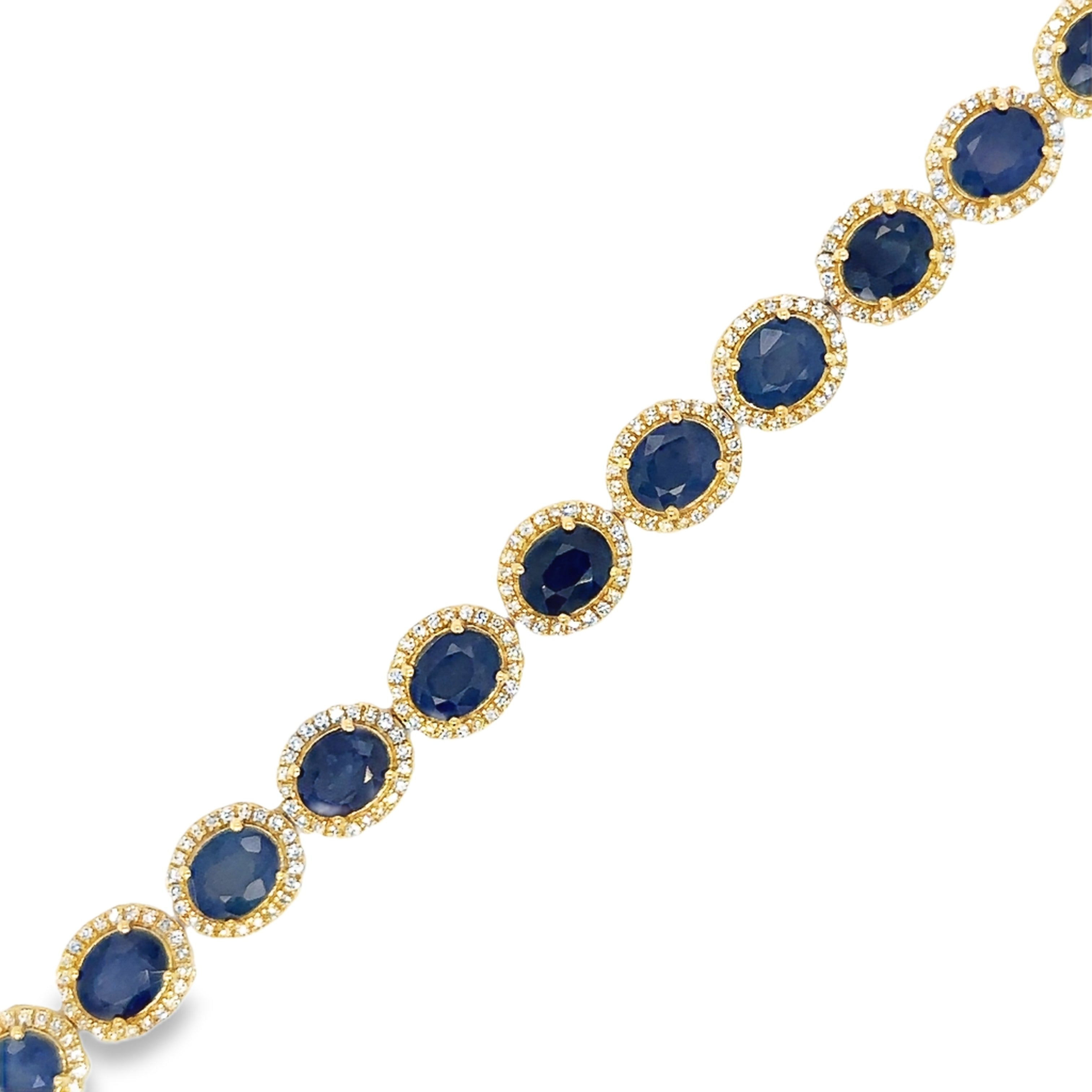 Pulsera De Oro Amarillo De 14 Quilates Con Forma Ovalada De Diamantes Y Zafiros 11.87 Ct.