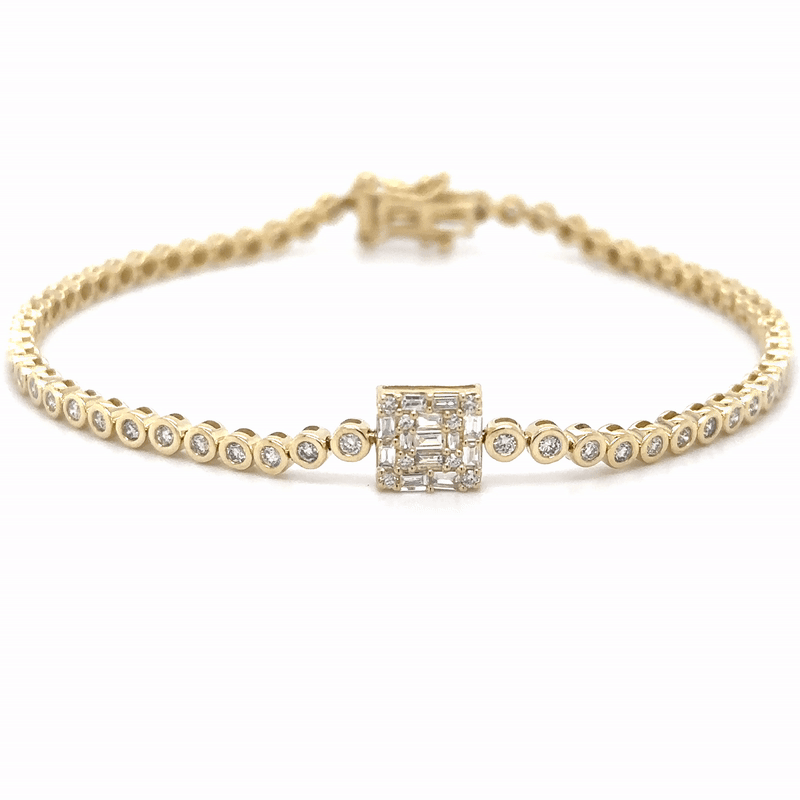 Pulsera De Tenis Con Bisel De Diamantes De Oro Amarillo De 14 Kt 1.06 Ct.