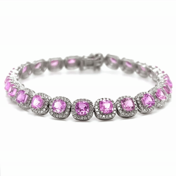 Pulsera En Forma De Cojín De Diamante Y Diamantes De Oro Blanco De 14Kt 15.14 Ct.