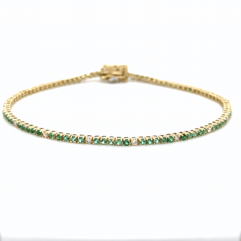 Pulsera De Tenis De Oro Amarillo De 14 Quilates Con Esmeraldas Y Diamantes 1.22 Ct.
