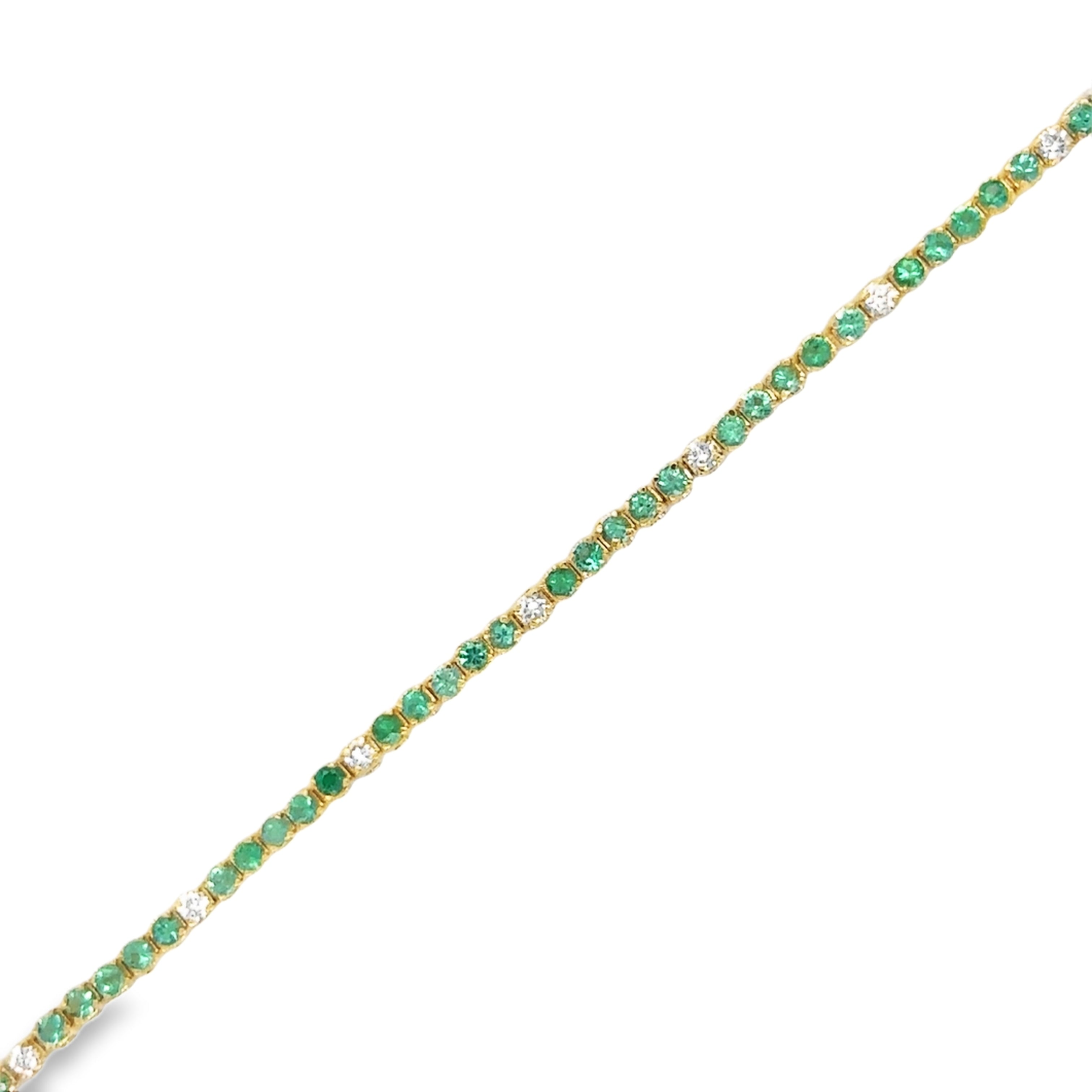 Pulsera De Tenis De Oro Amarillo De 14 Quilates Con Esmeraldas Y Diamantes 1.22 Ct.
