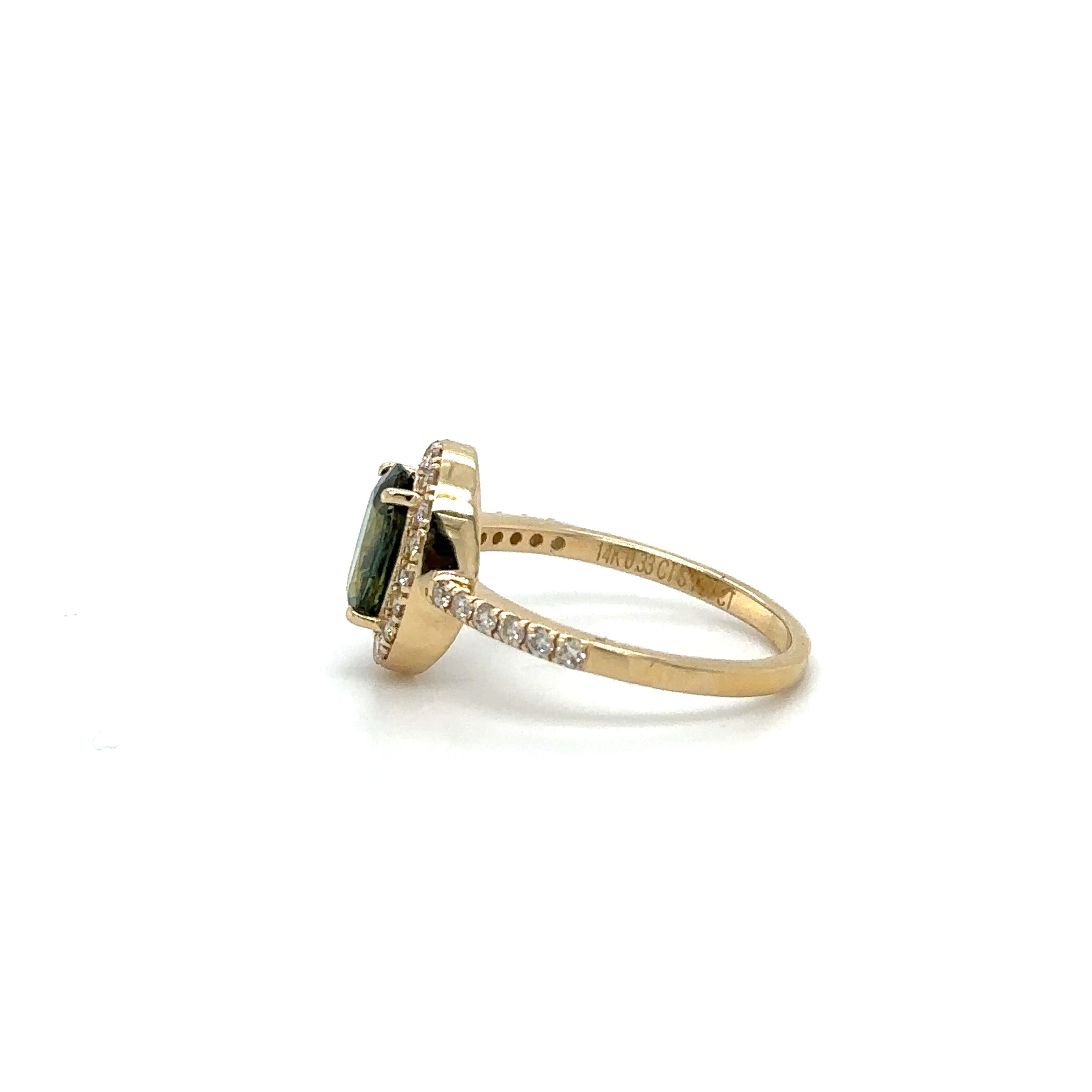 Anillo De Zafiro Inclinado De Oro Amarillo De 14 Quilates Con Diamantes 1.91 Ct.