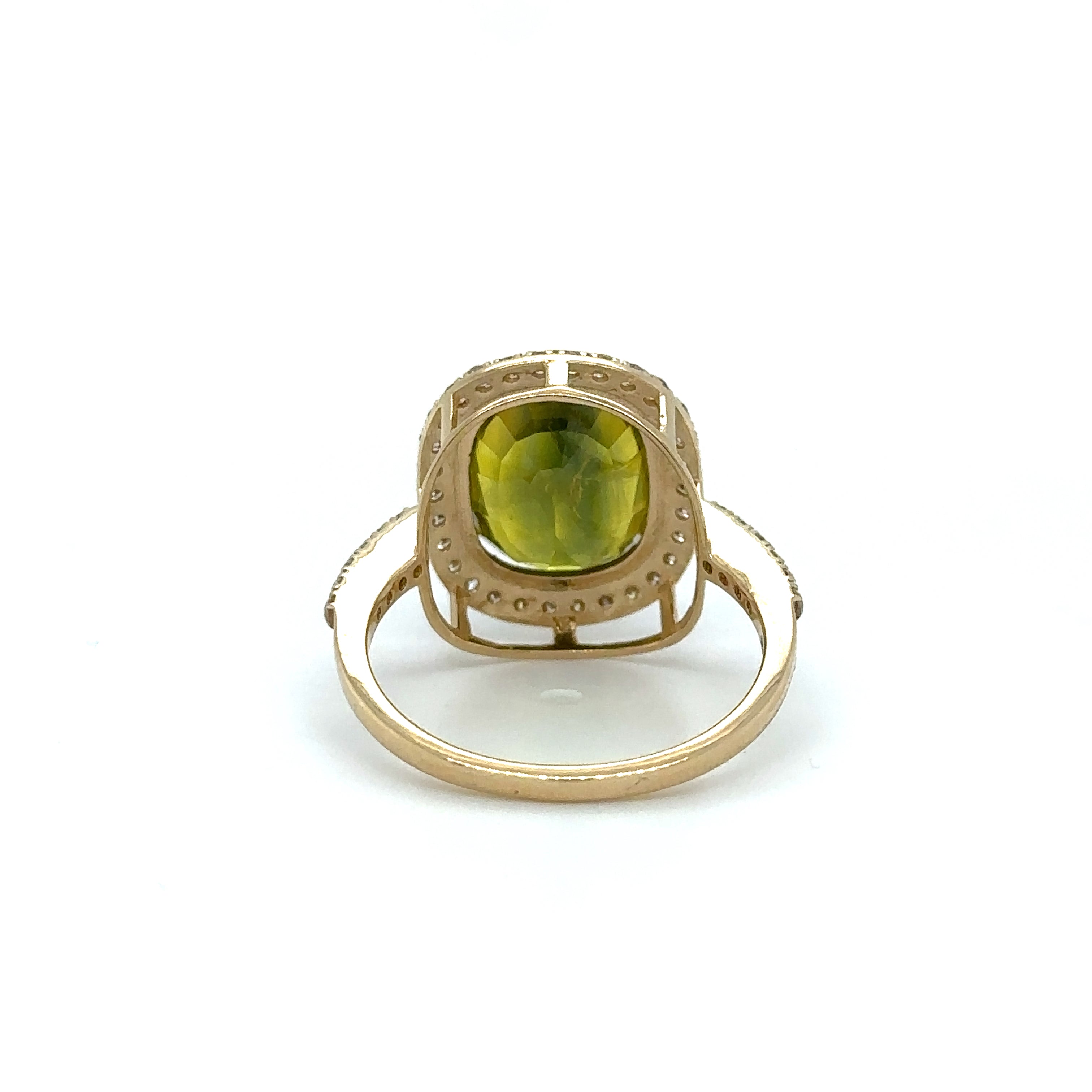 Anillo De Zafiro Inclinado De Oro Amarillo Con Diamantes 10.75 Ct.
