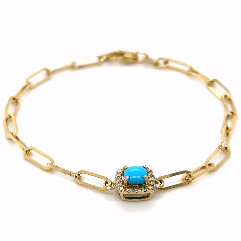 Pulsera De Oro Amarillo De 14 Quilates Con Turquesa Y Diamantes 0.72 Ct.
