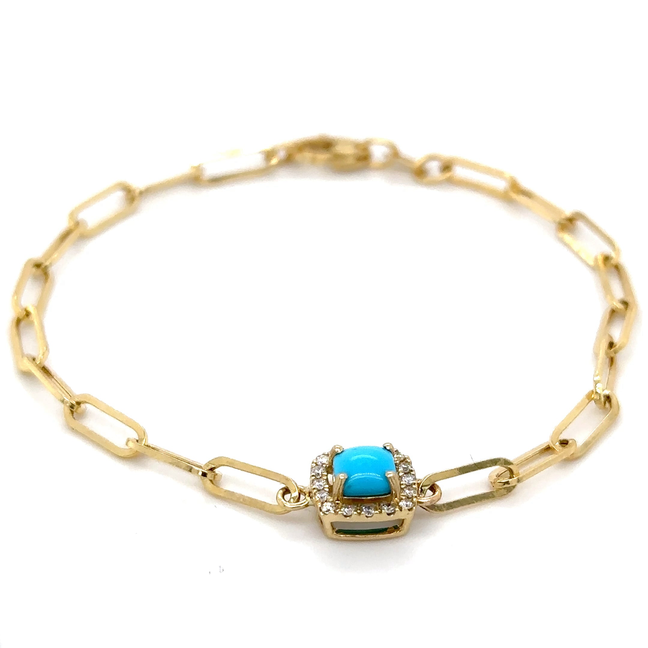 Pulsera De Oro Amarillo De 14 Quilates Con Turquesa Y Diamantes 0.72 Ct.