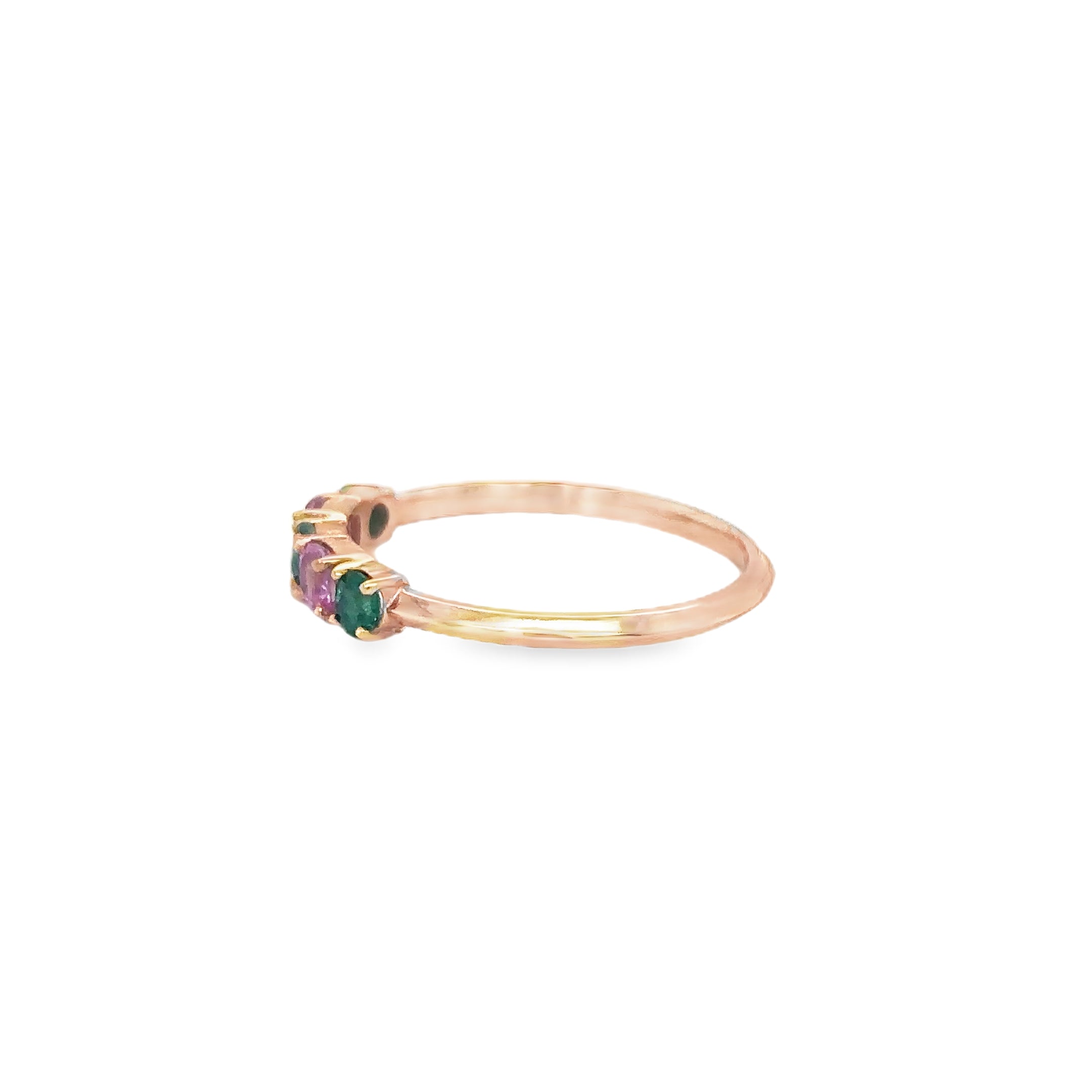 Anillo De Oro Rosa De 18 K Esmeralda Y Zafiro Rosa