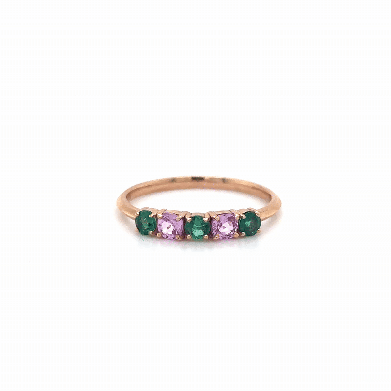 Anillo De Oro Rosa De 18 K Esmeralda Y Zafiro Rosa