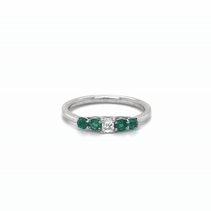 Anillo De Oro Blanco De 18 K Con Esmeraldas Y Diamantes