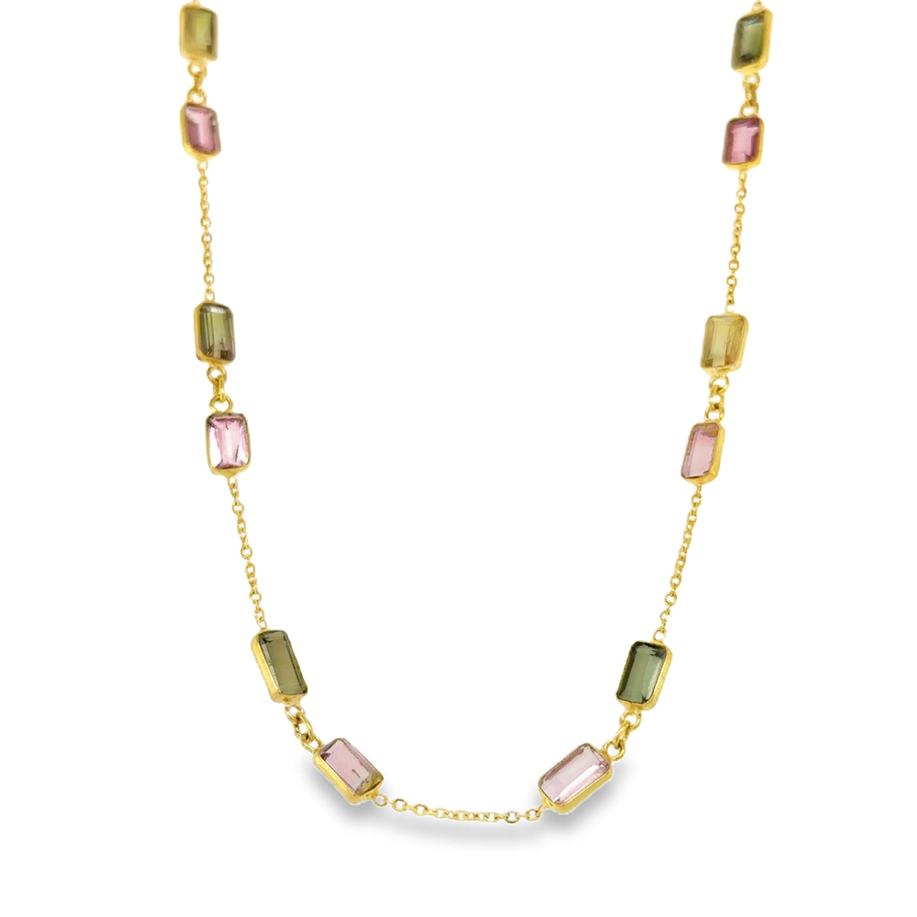 Collar Estación De Turmalina De Oro Amarillo De 18 Kt 18"