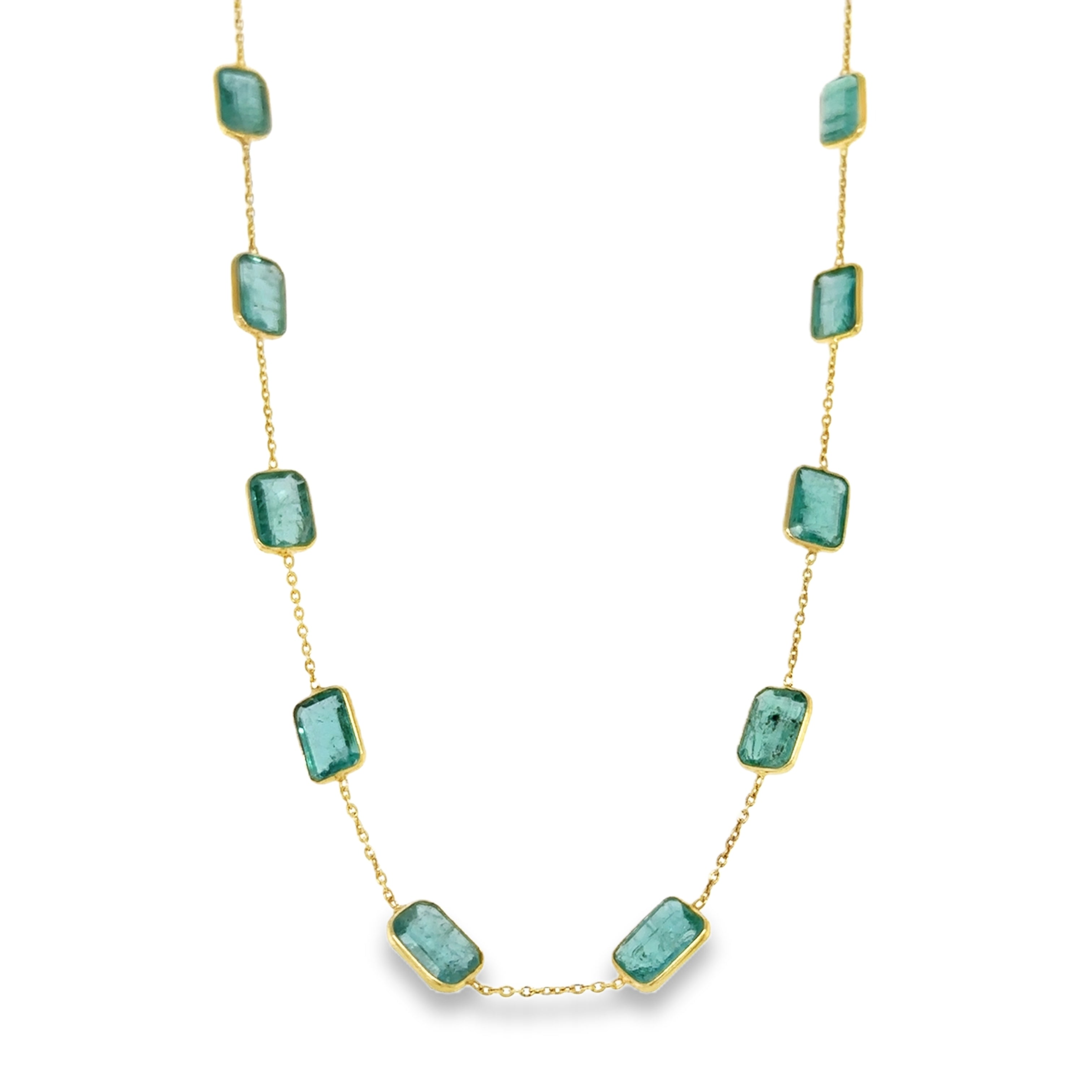 Collar Esmeralda Biselado De Oro Amarillo De 18 K 18"