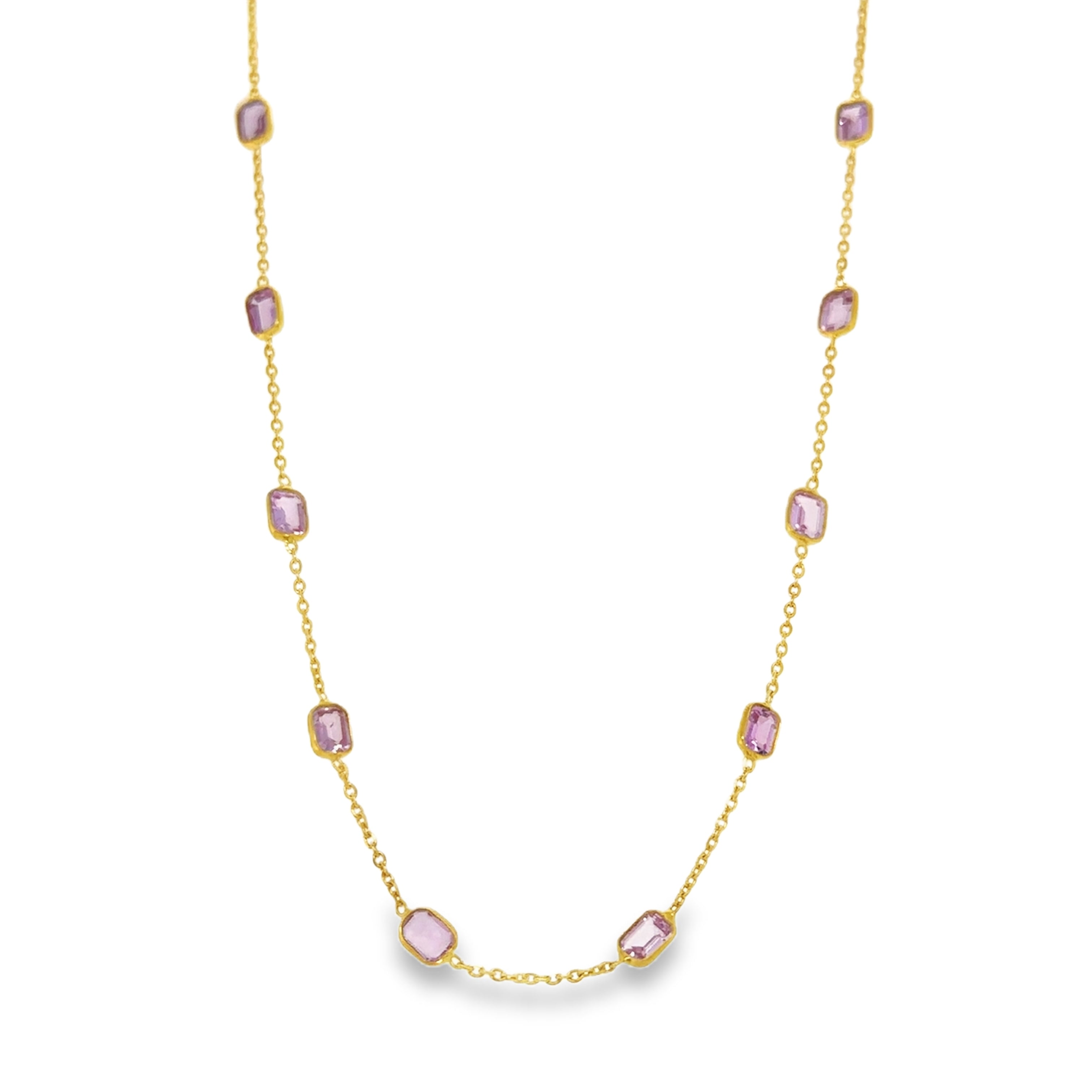 Collar De Estación De Zafiro Rosa Bazeled De Oro Amarillo De 18Kt 18" 3.7 Ct.