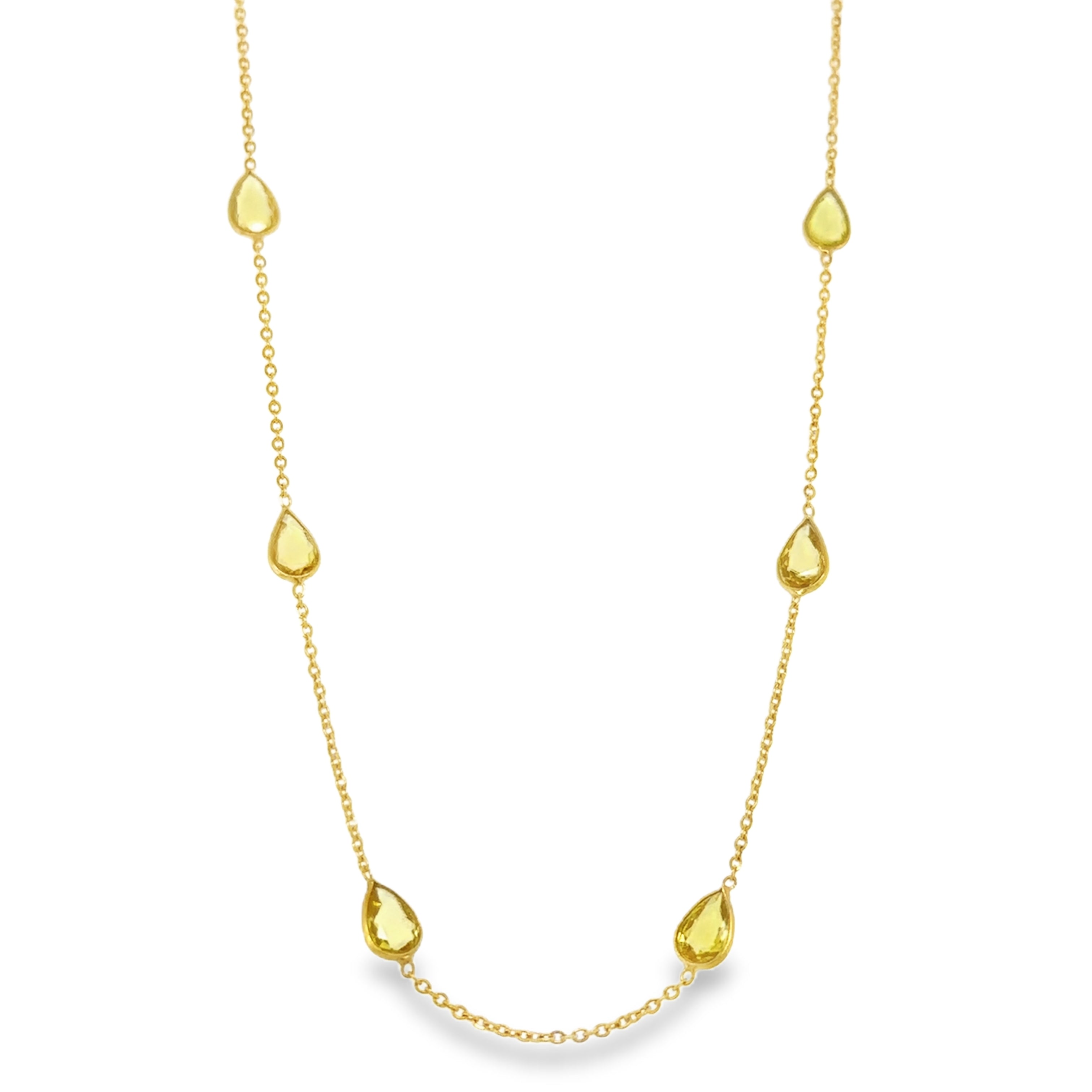 Collar Estación De Zafiro Verde Bazelado De Oro Amarillo De 18 K 18"