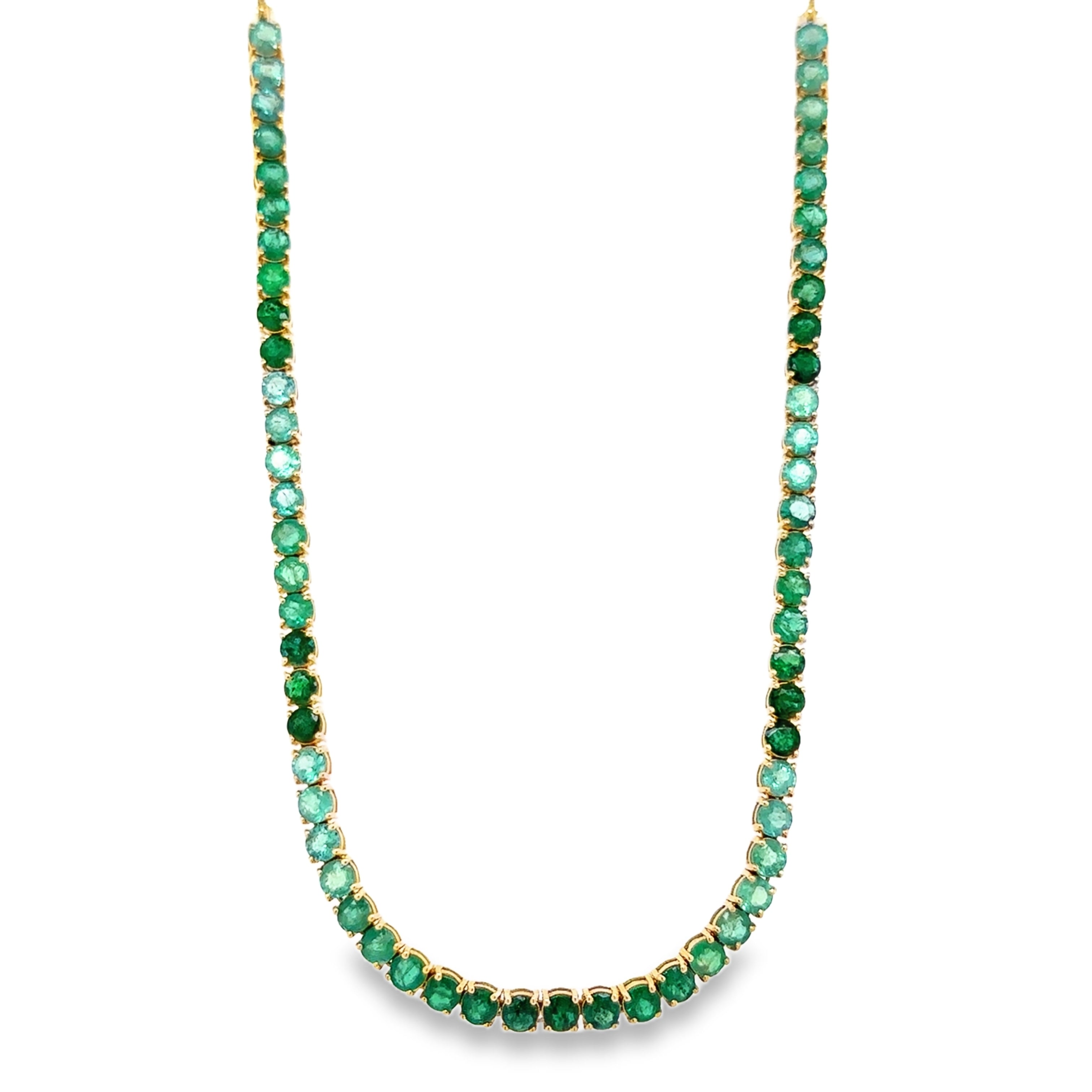 Collar De Tenis De Esmeraldas De Oro Amarillo De 14Kt 9.2 Ct.