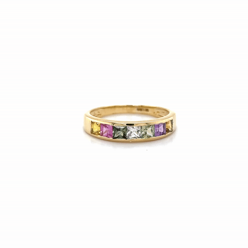 Anillo De Oro Amarillo De 18 Quilates De Zafiro Múltiple 1.28 Ct.