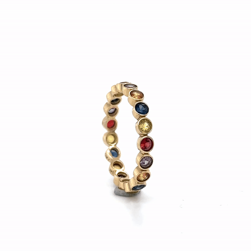 Banda De Bisel Redondo De Zafiro Múltiple De Oro Amarillo De 14Kt 1.3 Ct.