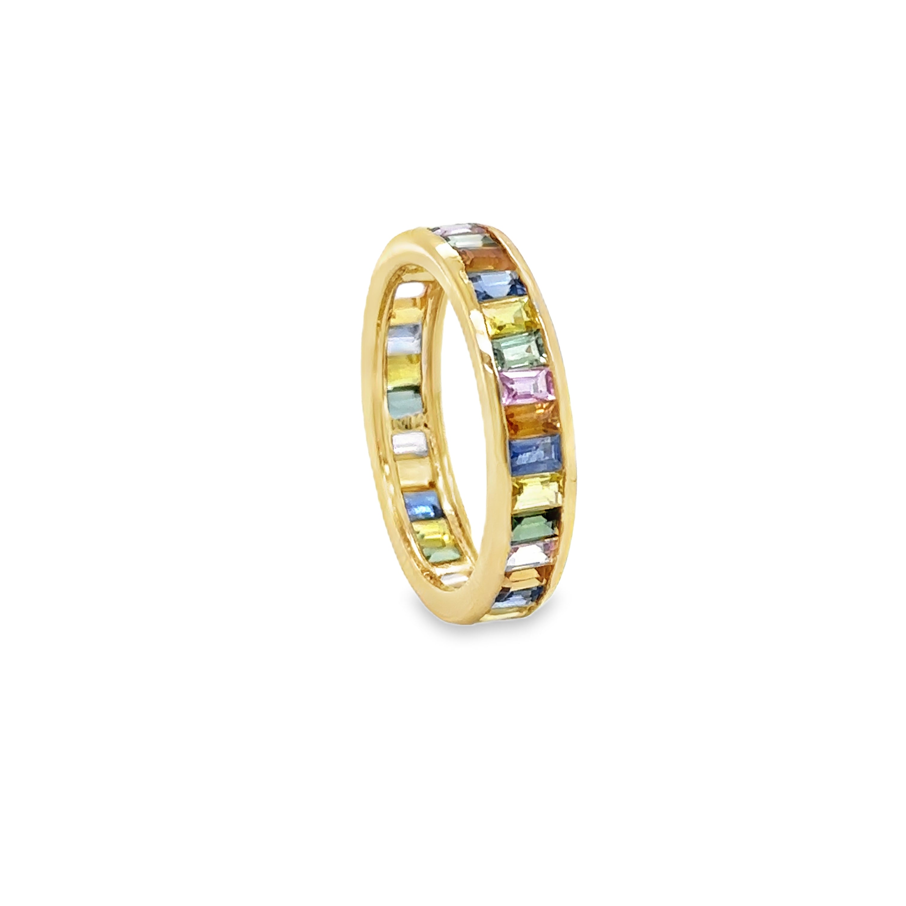 Anillo De Zafiro Multicolor Oro Amarillo De 14Kt 3.2 Ct.