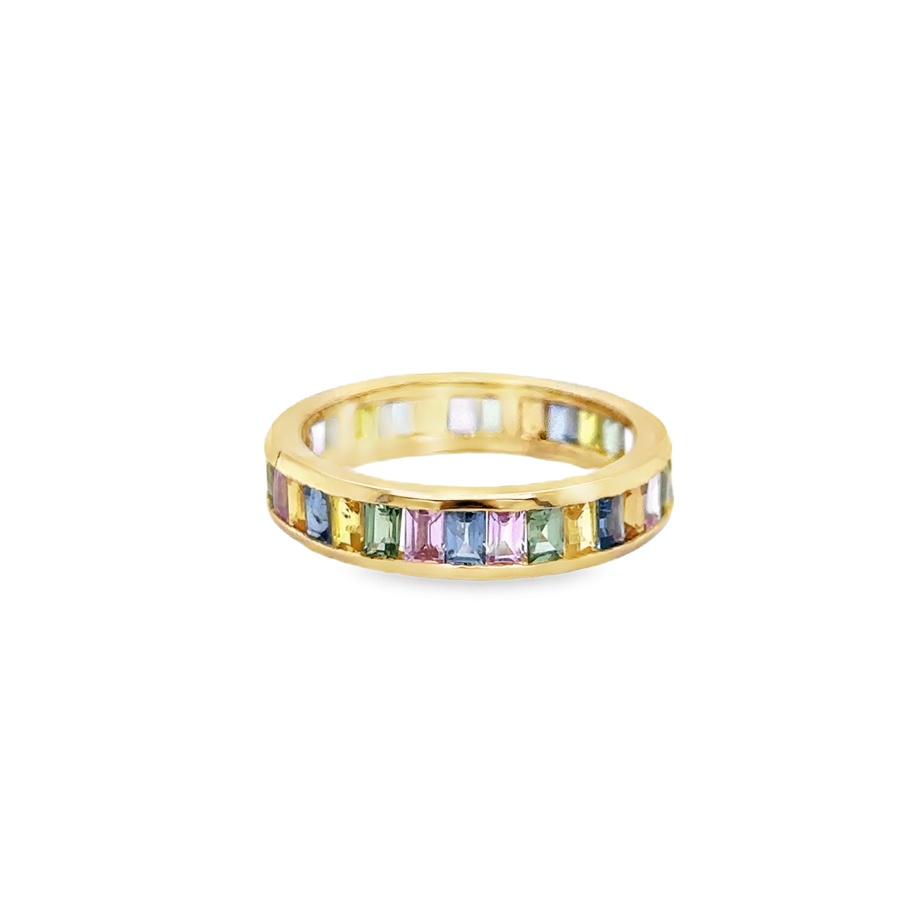 Anillo De Zafiro Multicolor Oro Amarillo De 14Kt 3.2 Ct.