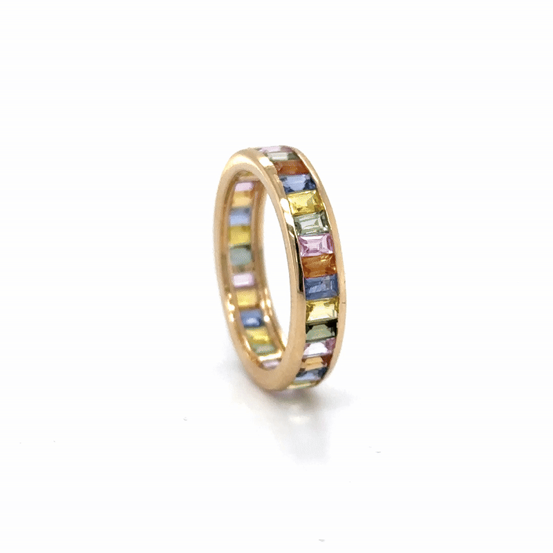 Anillo De Zafiro Multicolor Oro Amarillo De 14Kt 3.2 Ct.