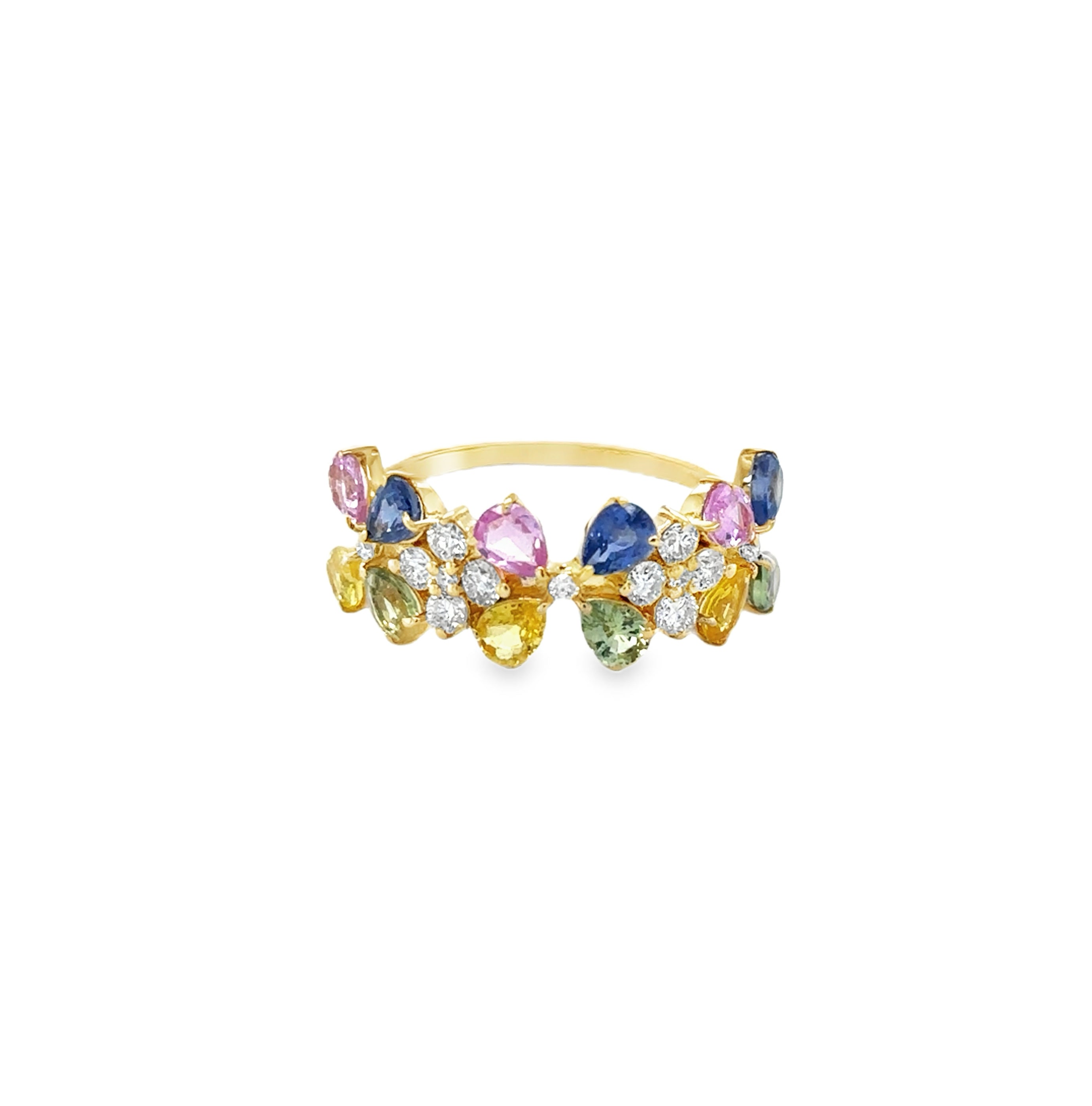 Anillo De Flores Multizafiro Y Diamantes De Oro Amarillo De 14 Kt